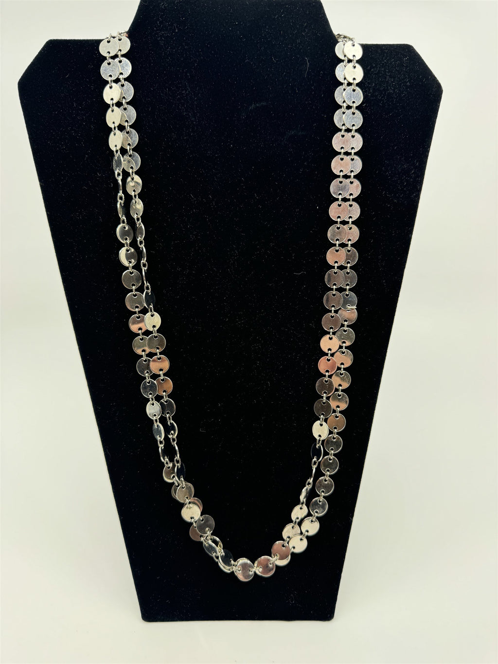 Vintage Jewelry Circular Chrome Mirrored Necklace Extra Long