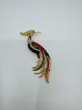 Vintage Art Deco Peacock Rhinestone Crystal Gold-Toned Vibrant Bird Brooch