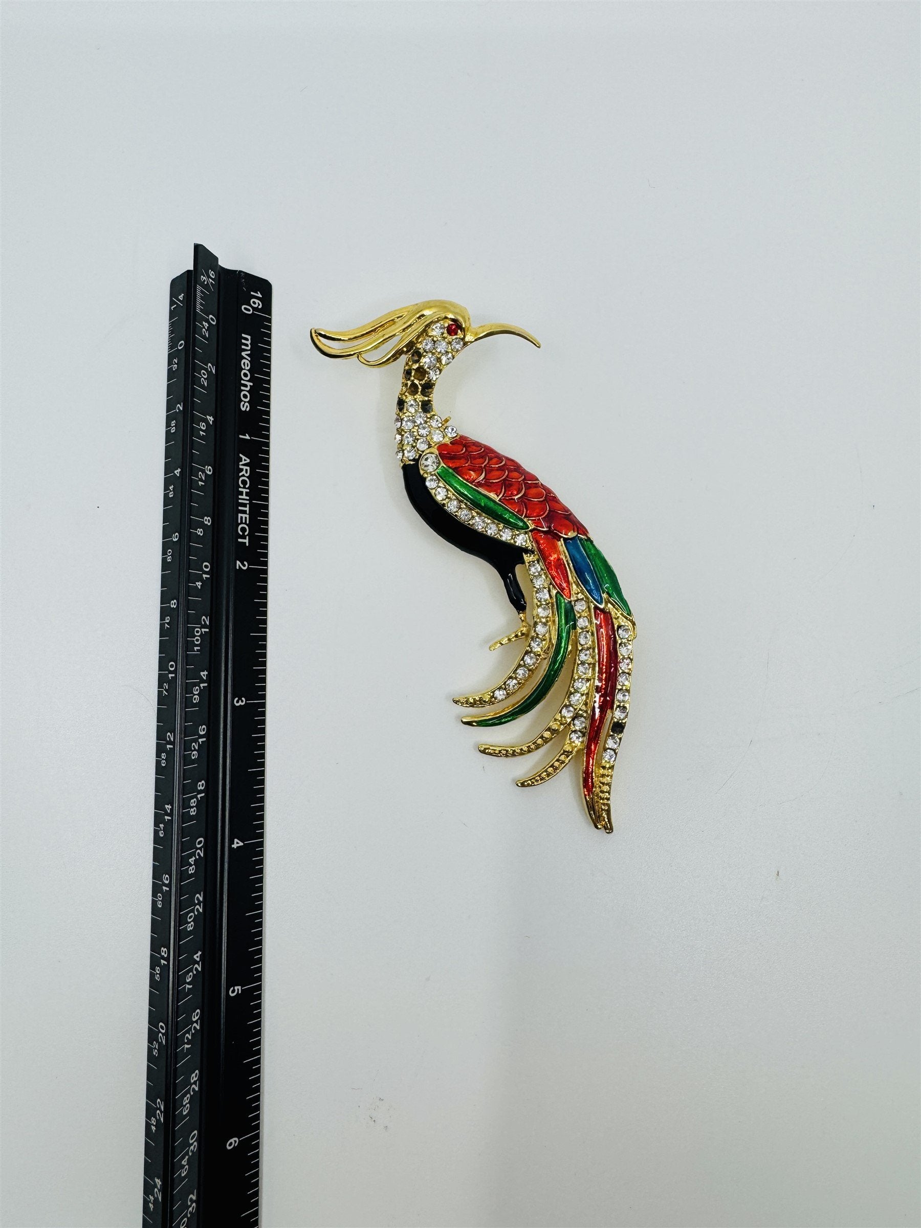 Vintage Art Deco Peacock Rhinestone Crystal Gold-Toned Vibrant Bird Brooch