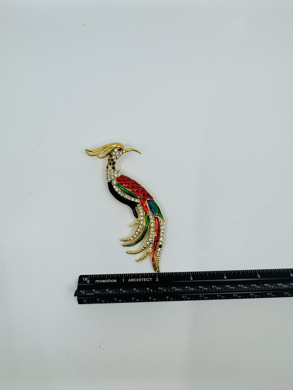 Vintage Art Deco Peacock Rhinestone Crystal Gold-Toned Vibrant Bird Brooch