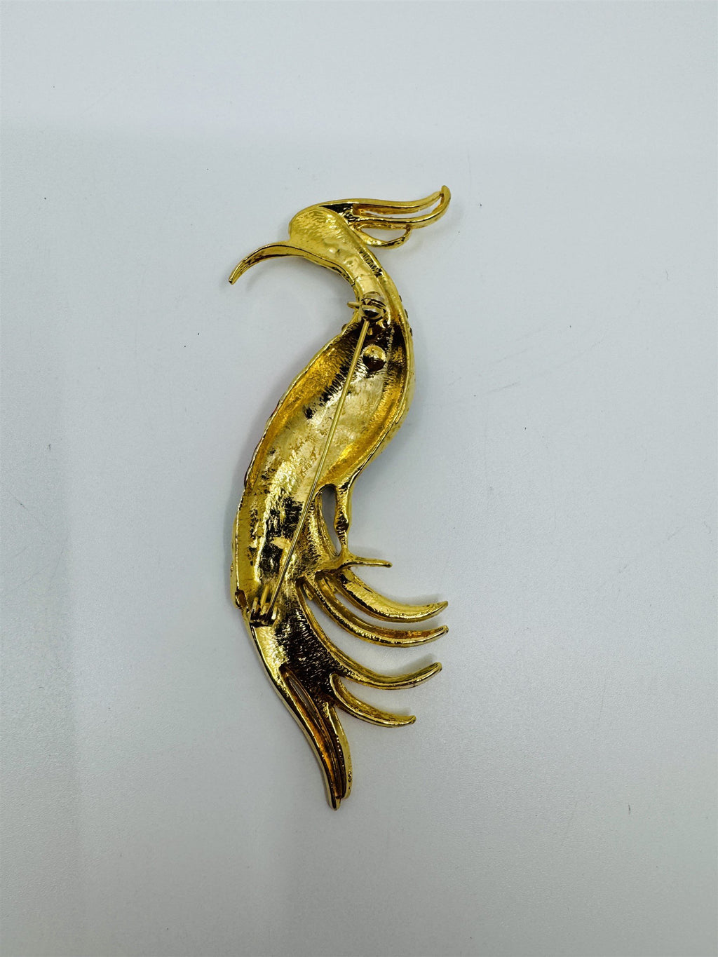 Vintage Art Deco Peacock Rhinestone Crystal Gold-Toned Vibrant Bird Brooch