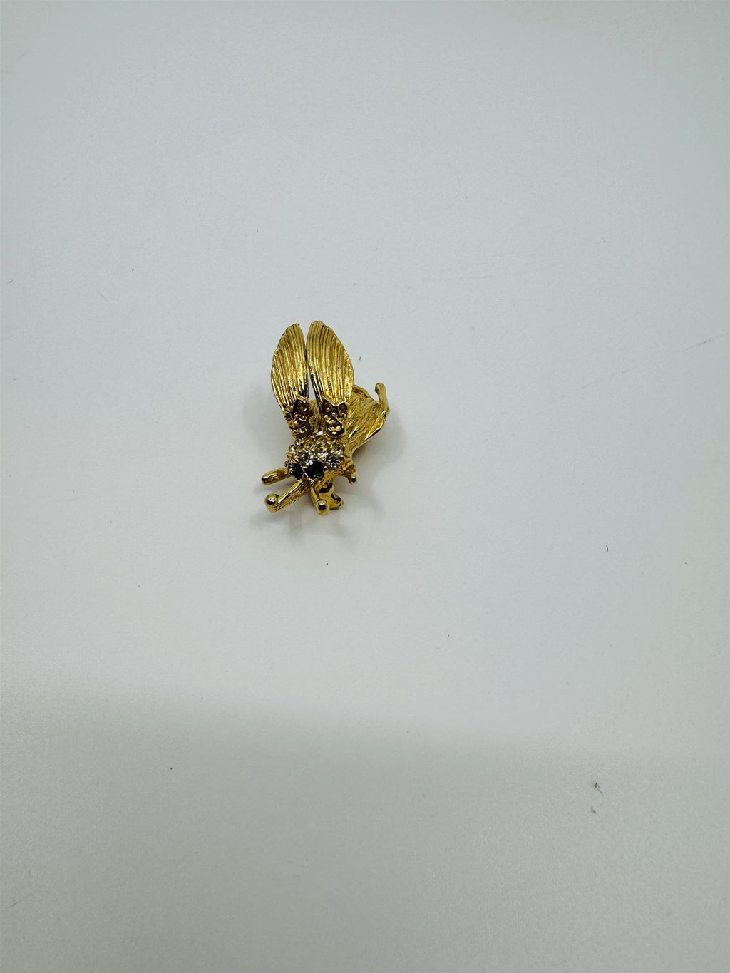 Vintage Gold-Tone Rhinestone Trembled Bug Bee Brooch Pin /w Spring Wings (Loose)