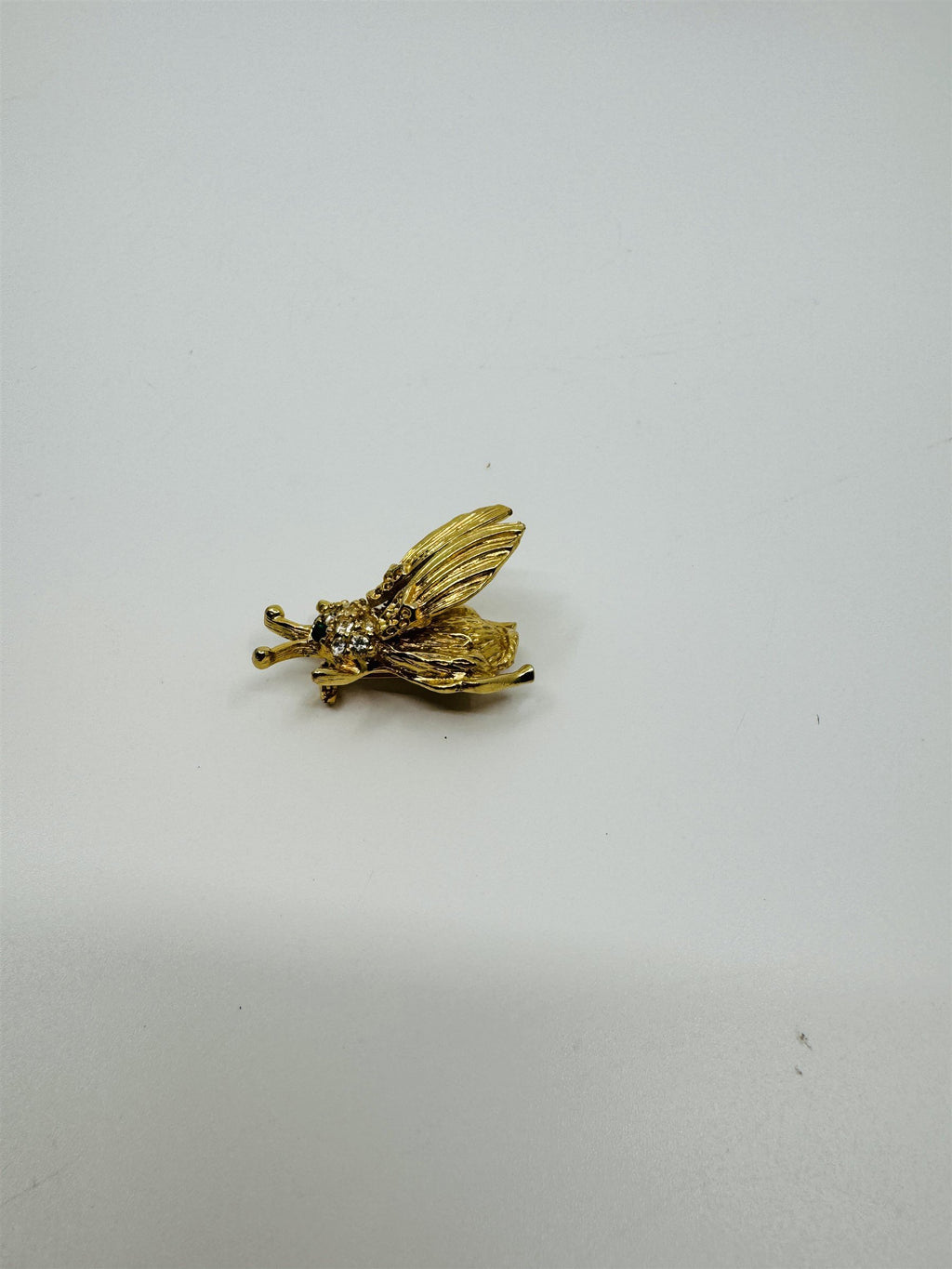 Vintage Gold-Tone Rhinestone Trembled Bug Bee Brooch Pin /w Spring Wings (Loose)