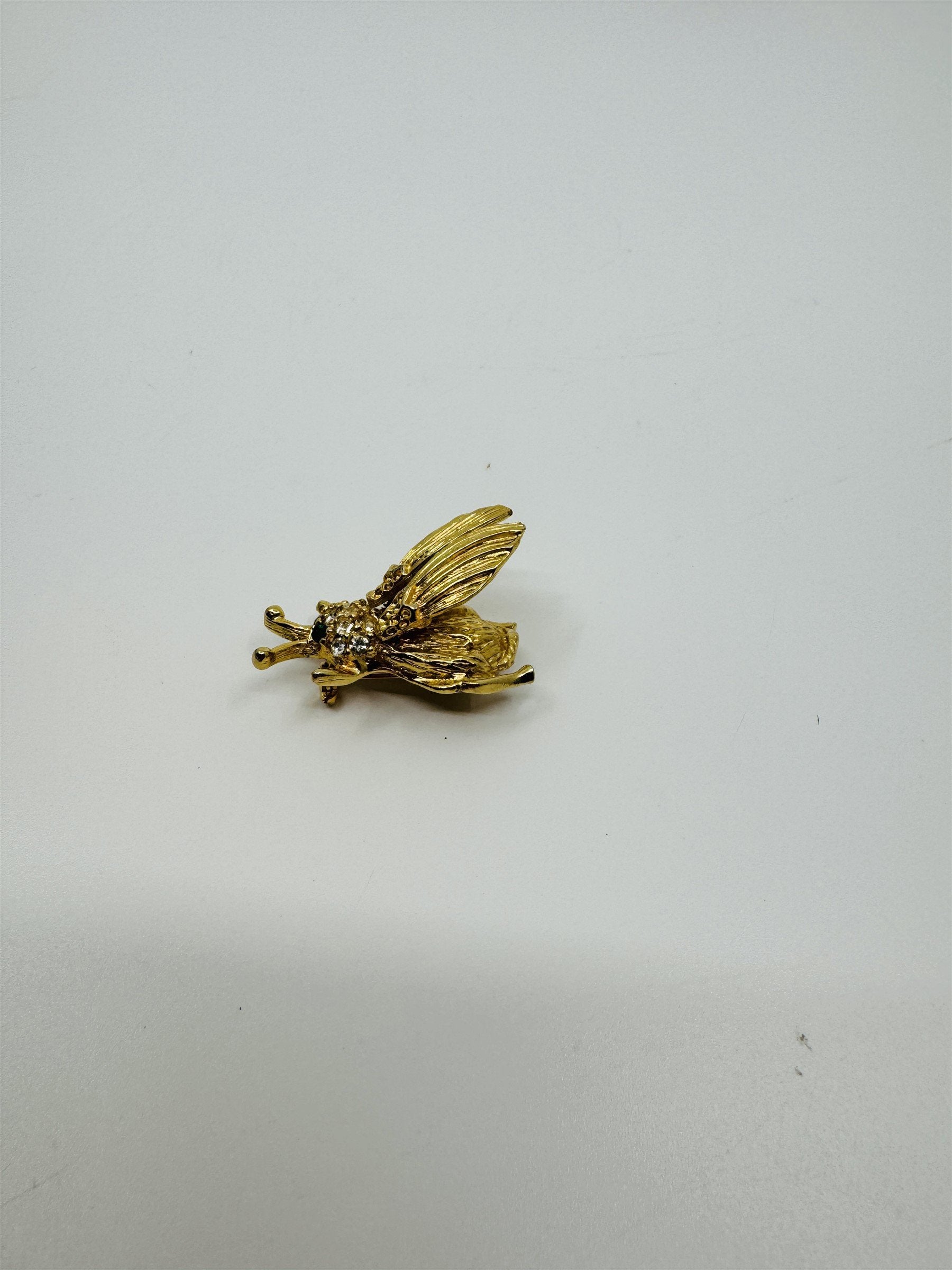 Vintage Gold-Tone Rhinestone Trembled Bug Bee Brooch Pin /w Spring Wings (Loose)