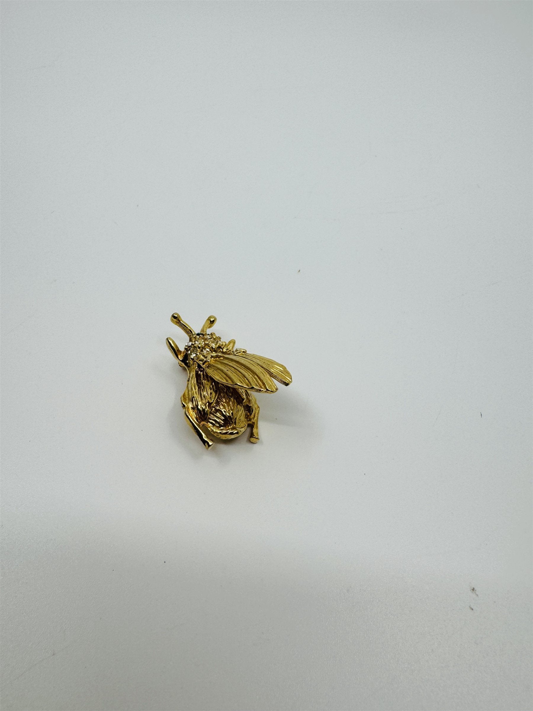 Vintage Gold-Tone Rhinestone Trembled Bug Bee Brooch Pin /w Spring Wings (Loose)