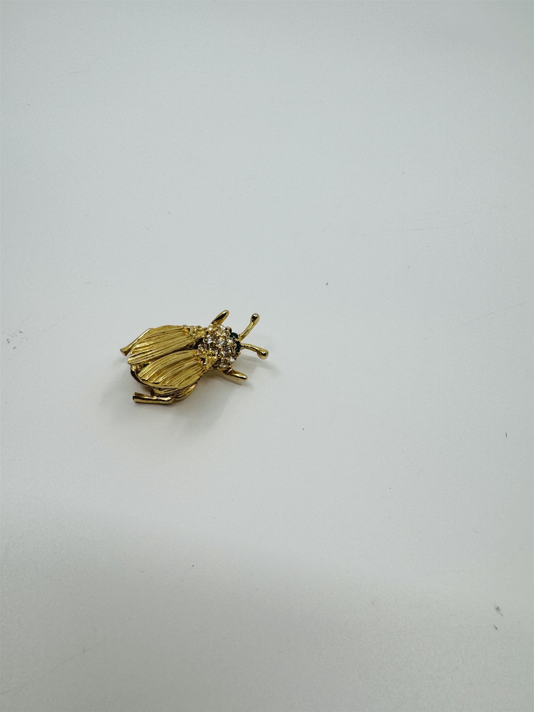 Vintage Gold-Tone Rhinestone Trembled Bug Bee Brooch Pin /w Spring Wings (Loose)
