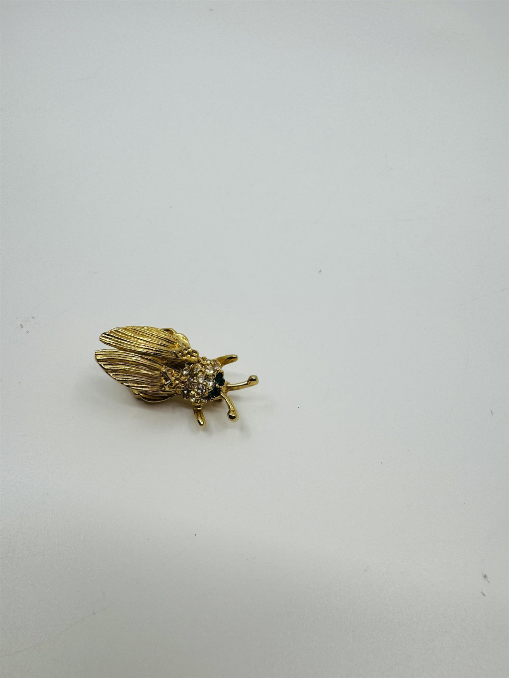 Vintage Gold-Tone Rhinestone Trembled Bug Bee Brooch Pin /w Spring Wings (Loose)