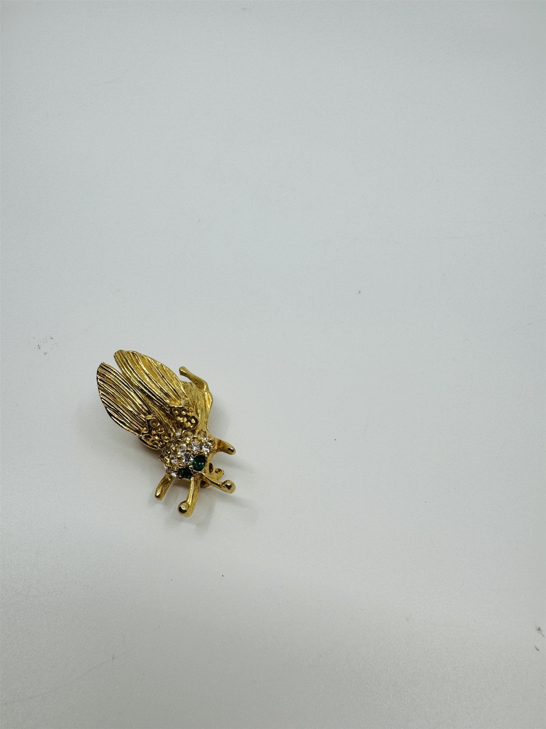 Vintage Gold-Tone Rhinestone Trembled Bug Bee Brooch Pin /w Spring Wings (Loose)
