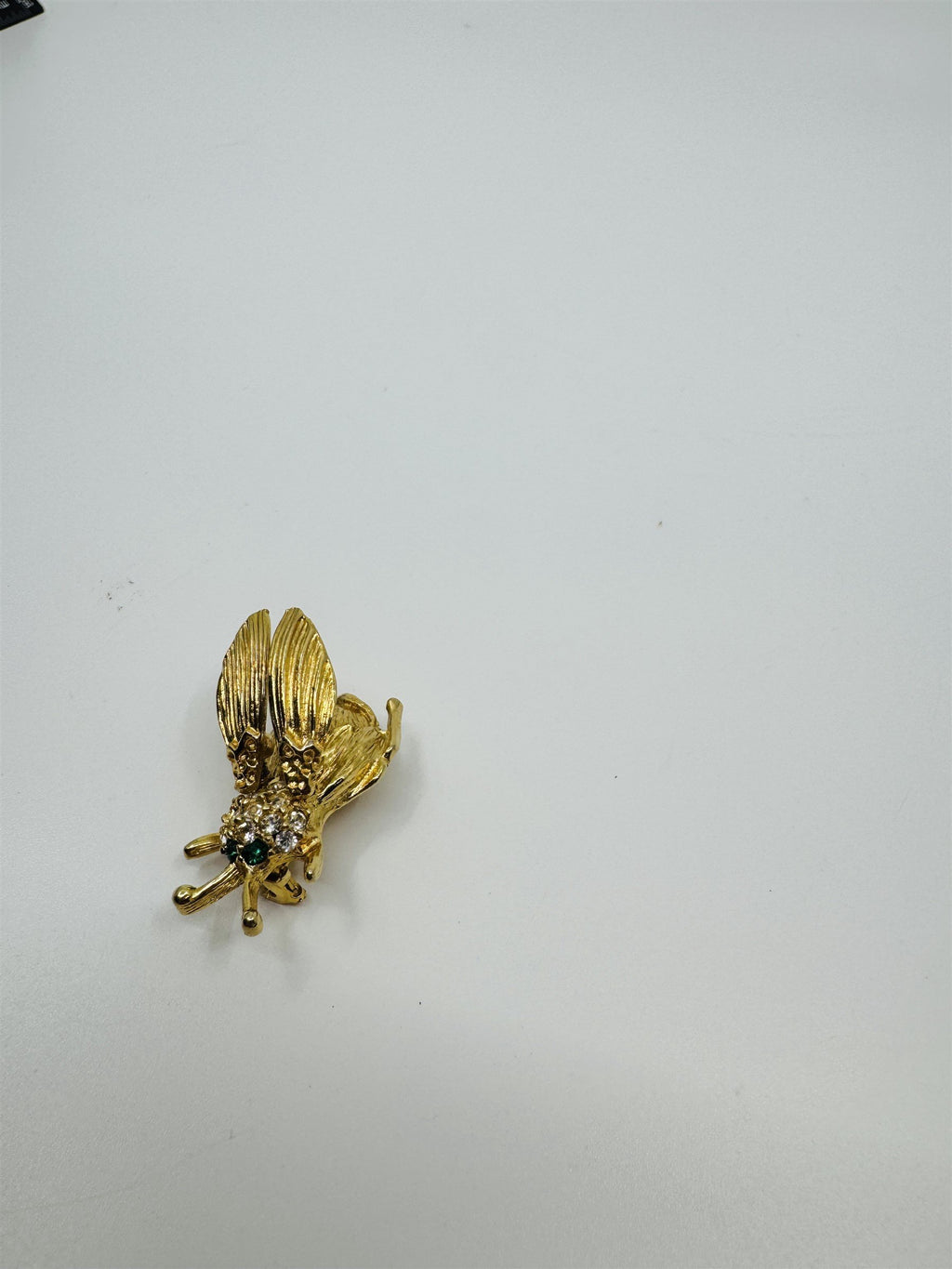 Vintage Gold-Tone Rhinestone Trembled Bug Bee Brooch Pin /w Spring Wings (Loose)