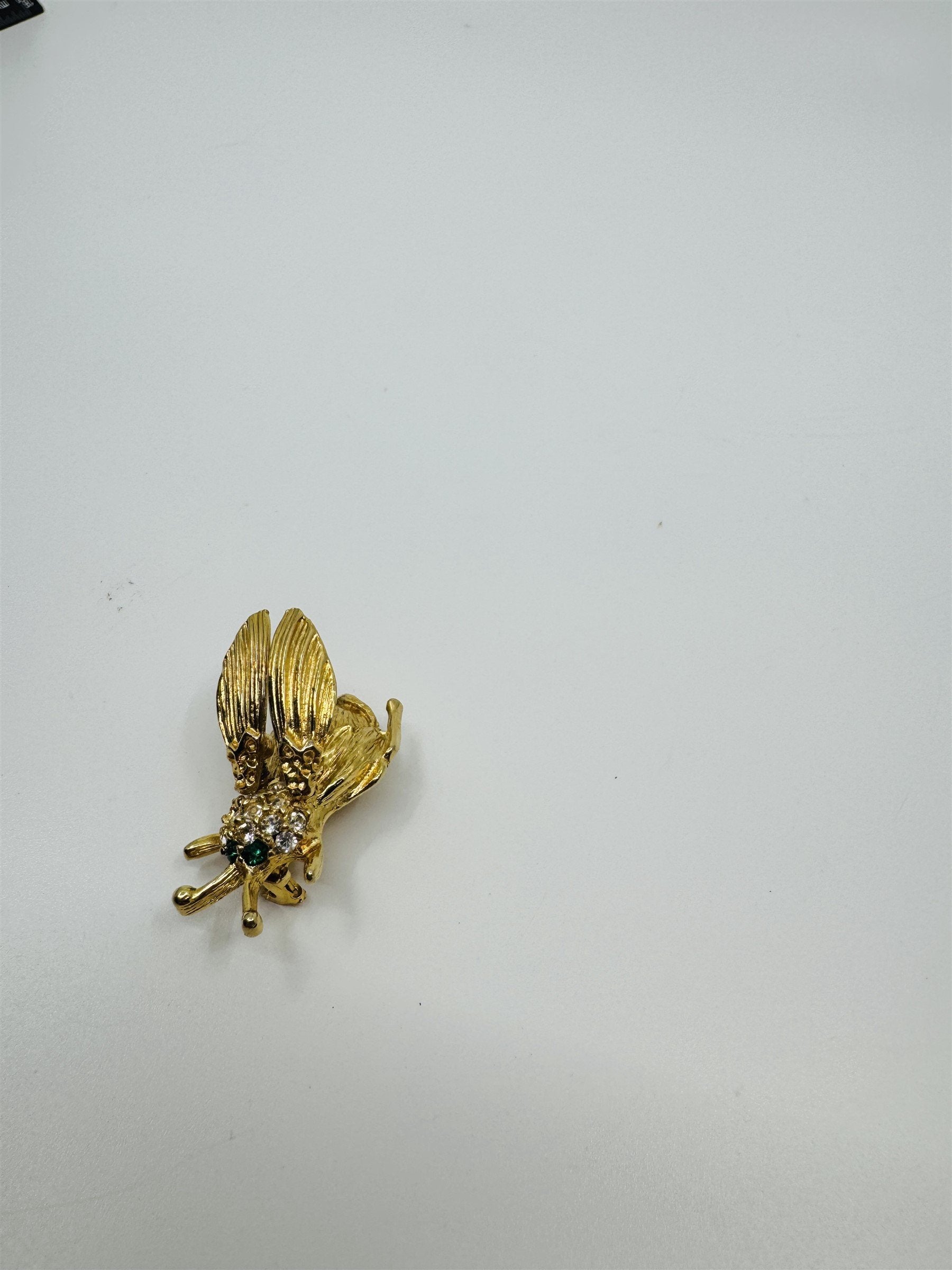 Vintage Gold-Tone Rhinestone Trembled Bug Bee Brooch Pin /w Spring Wings (Loose)