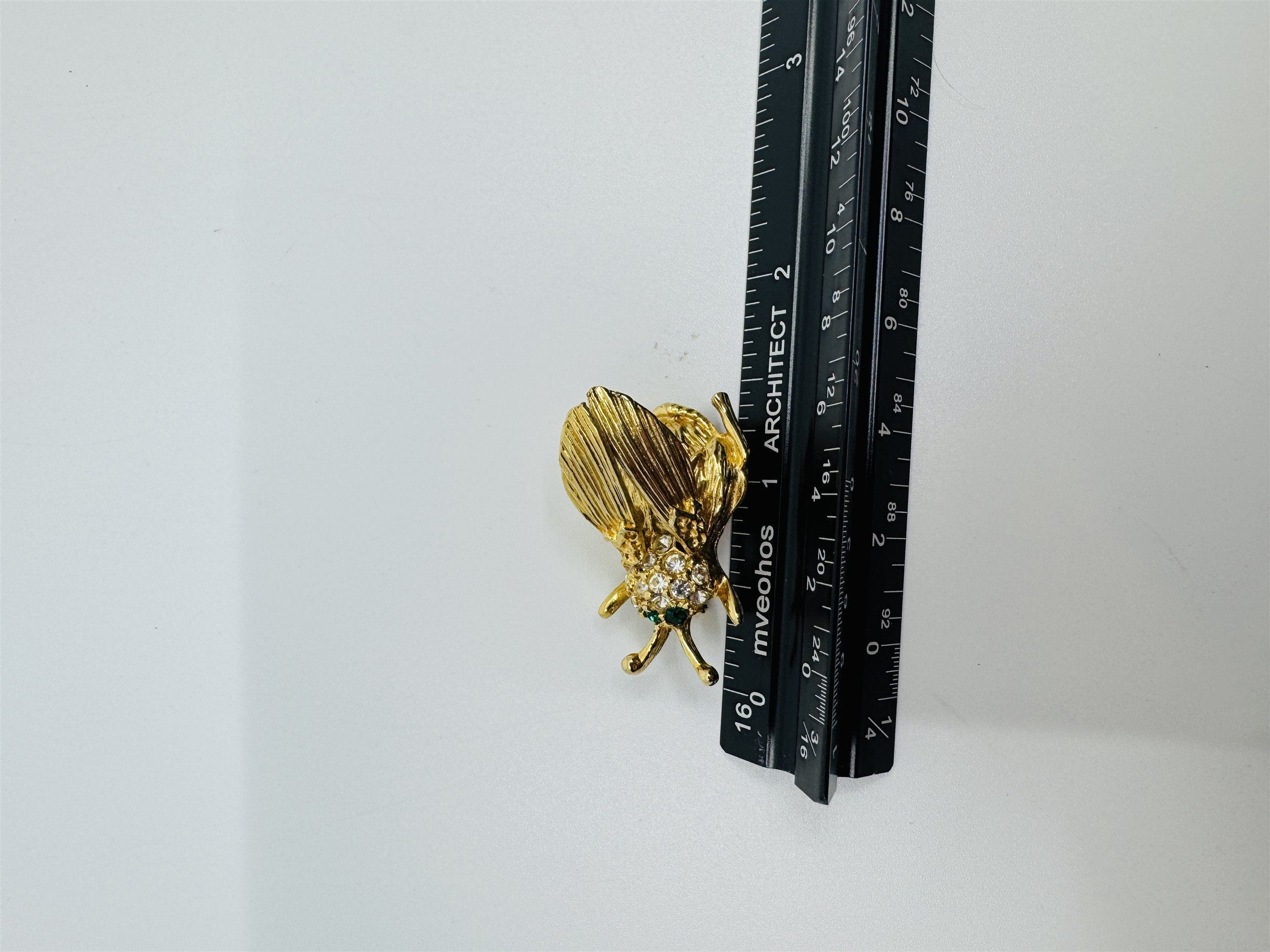 Vintage Gold-Tone Rhinestone Trembled Bug Bee Brooch Pin /w Spring Wings (Loose)