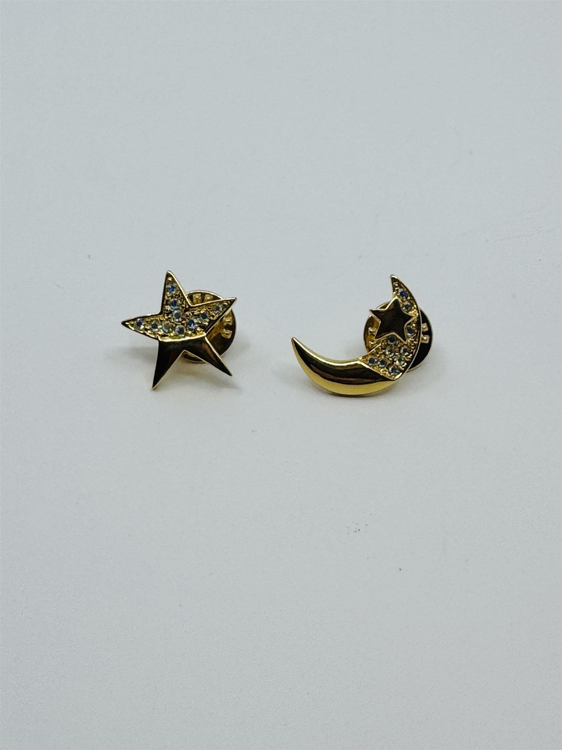 Kirks Folly Gold-Tone Magic Crescent Moon and Shining Star Brooch Pins Crystals