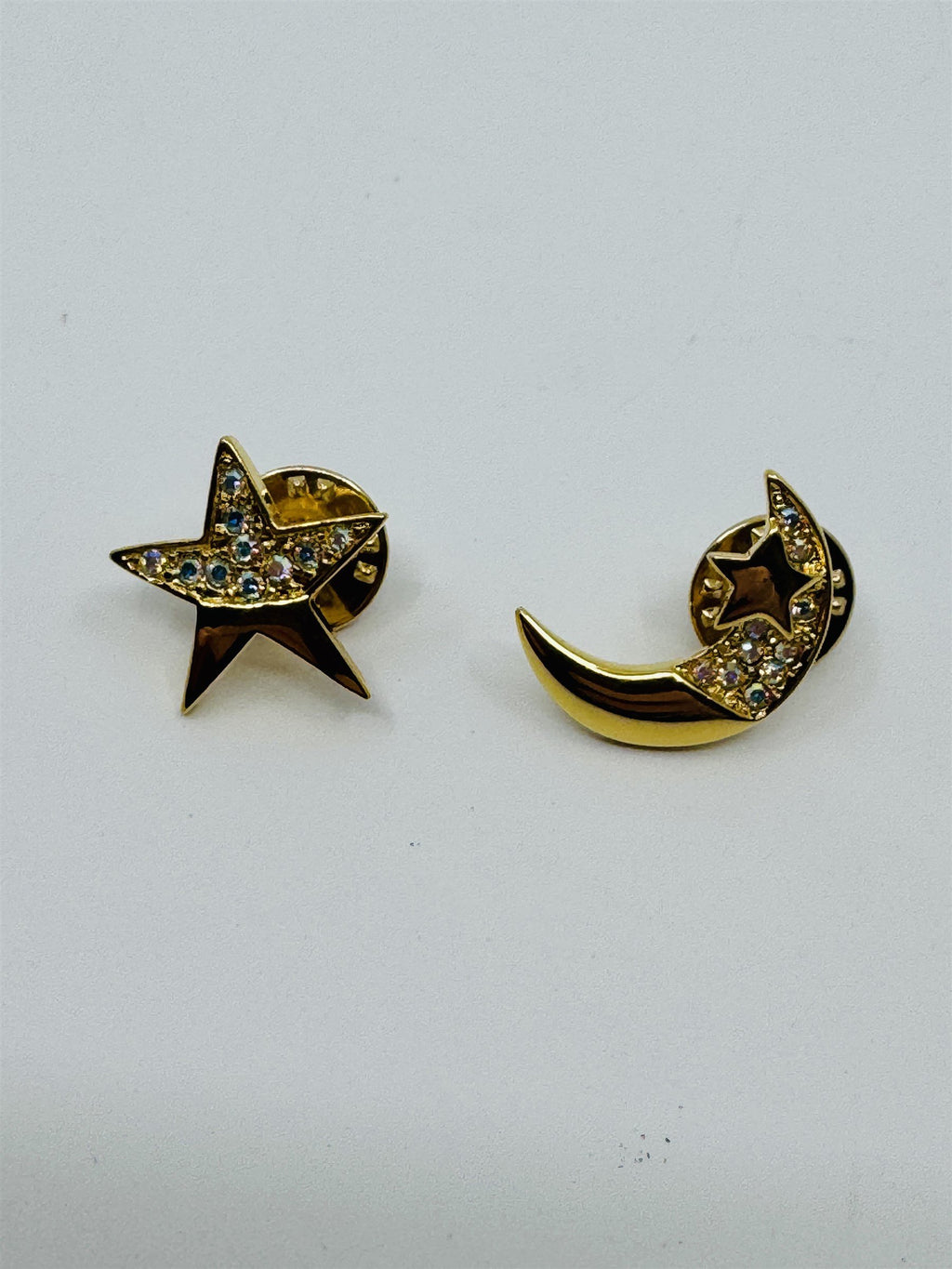 Kirks Folly Gold-Tone Magic Crescent Moon and Shining Star Brooch Pins Crystals