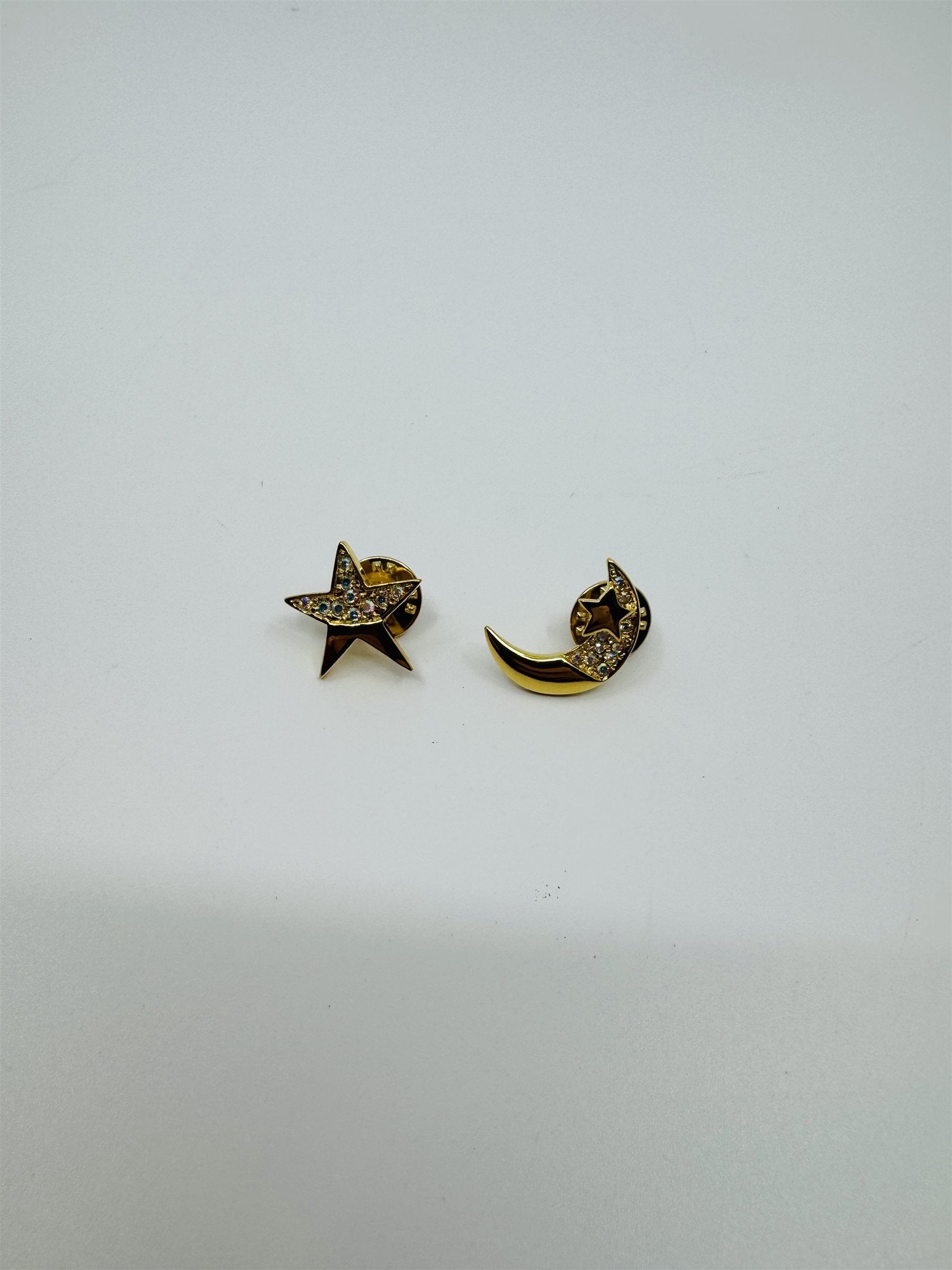Kirks Folly Gold-Tone Magic Crescent Moon and Shining Star Brooch Pins Crystals