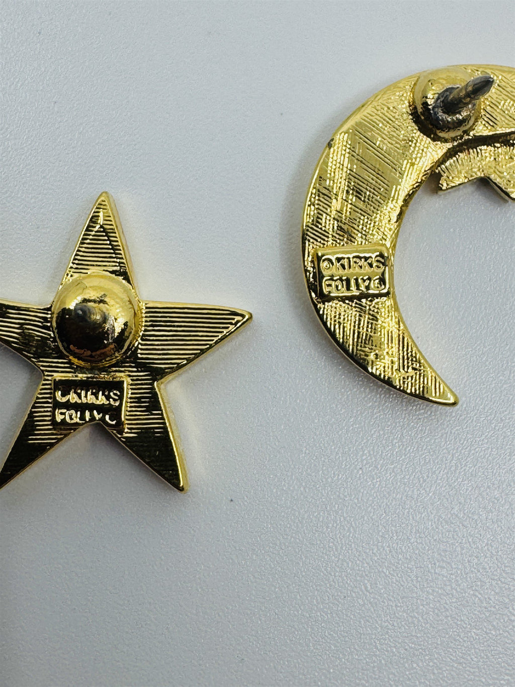 Kirks Folly Gold-Tone Magic Crescent Moon and Shining Star Brooch Pins Crystals