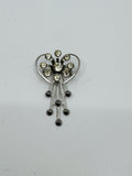 Vintage 1960s Atomic Style Silver Tone Heart Flower Rhinestone Brooch Pendant
