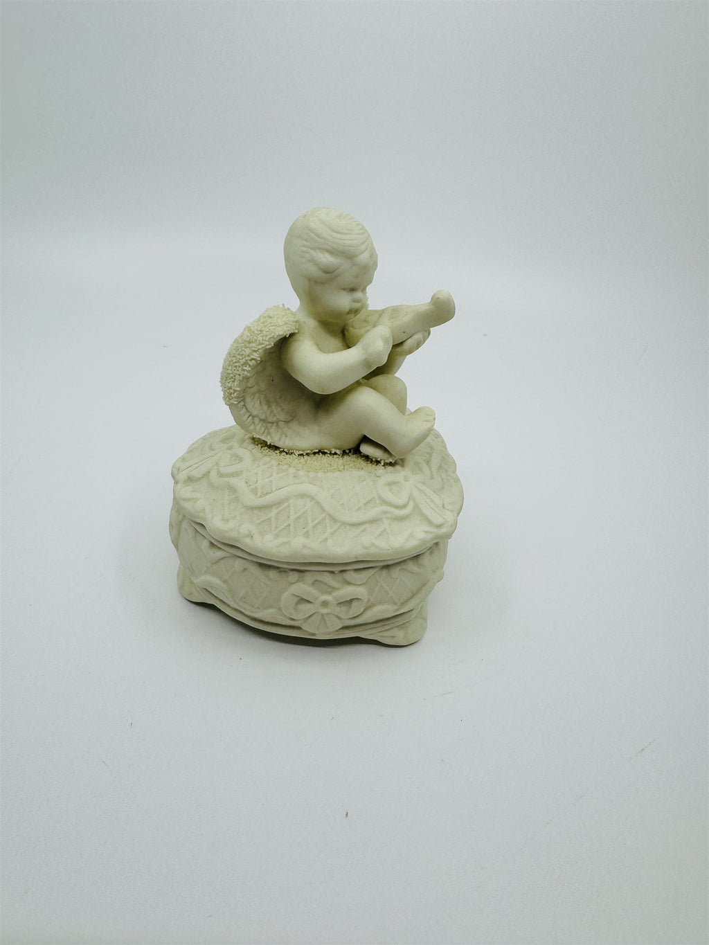 Vintage Heart Trinket Cherub Music Violin Ceramic Jewelry Box Dish Valentine