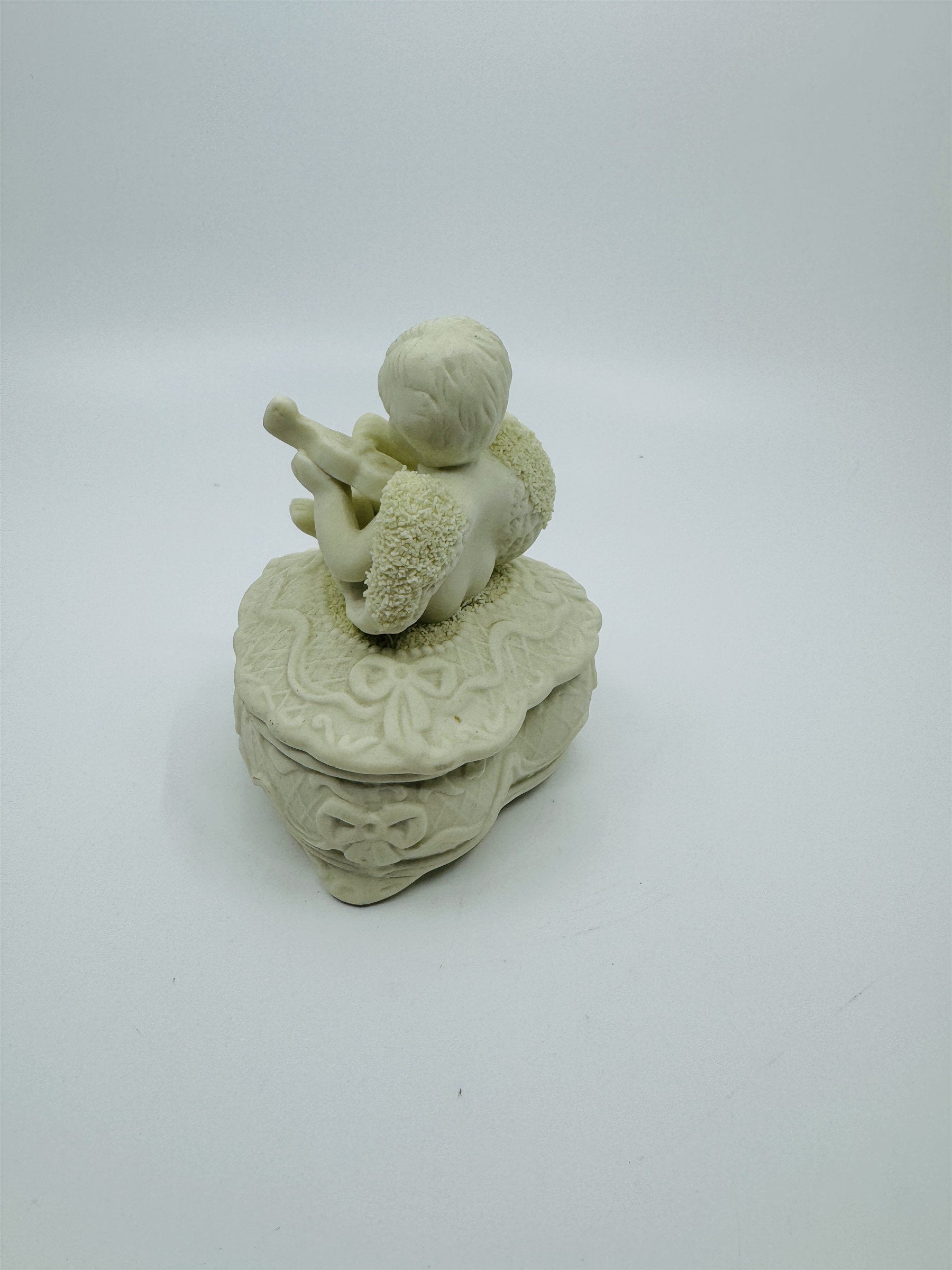 Vintage Heart Trinket Cherub Music Violin Ceramic Jewelry Box Dish Valentine