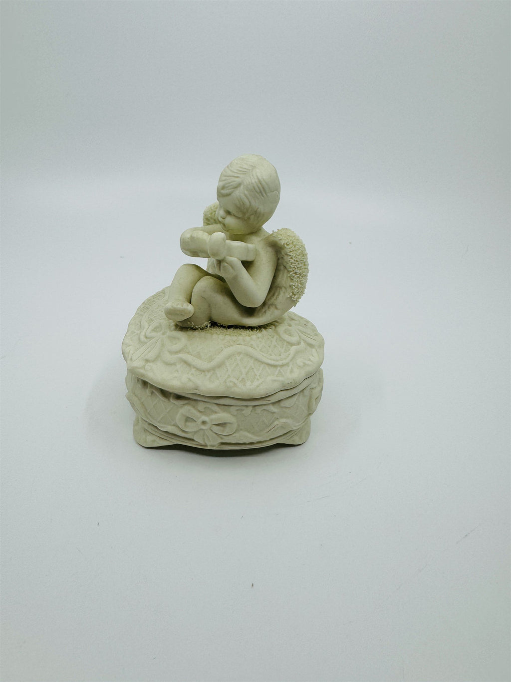 Vintage Heart Trinket Cherub Music Violin Ceramic Jewelry Box Dish Valentine