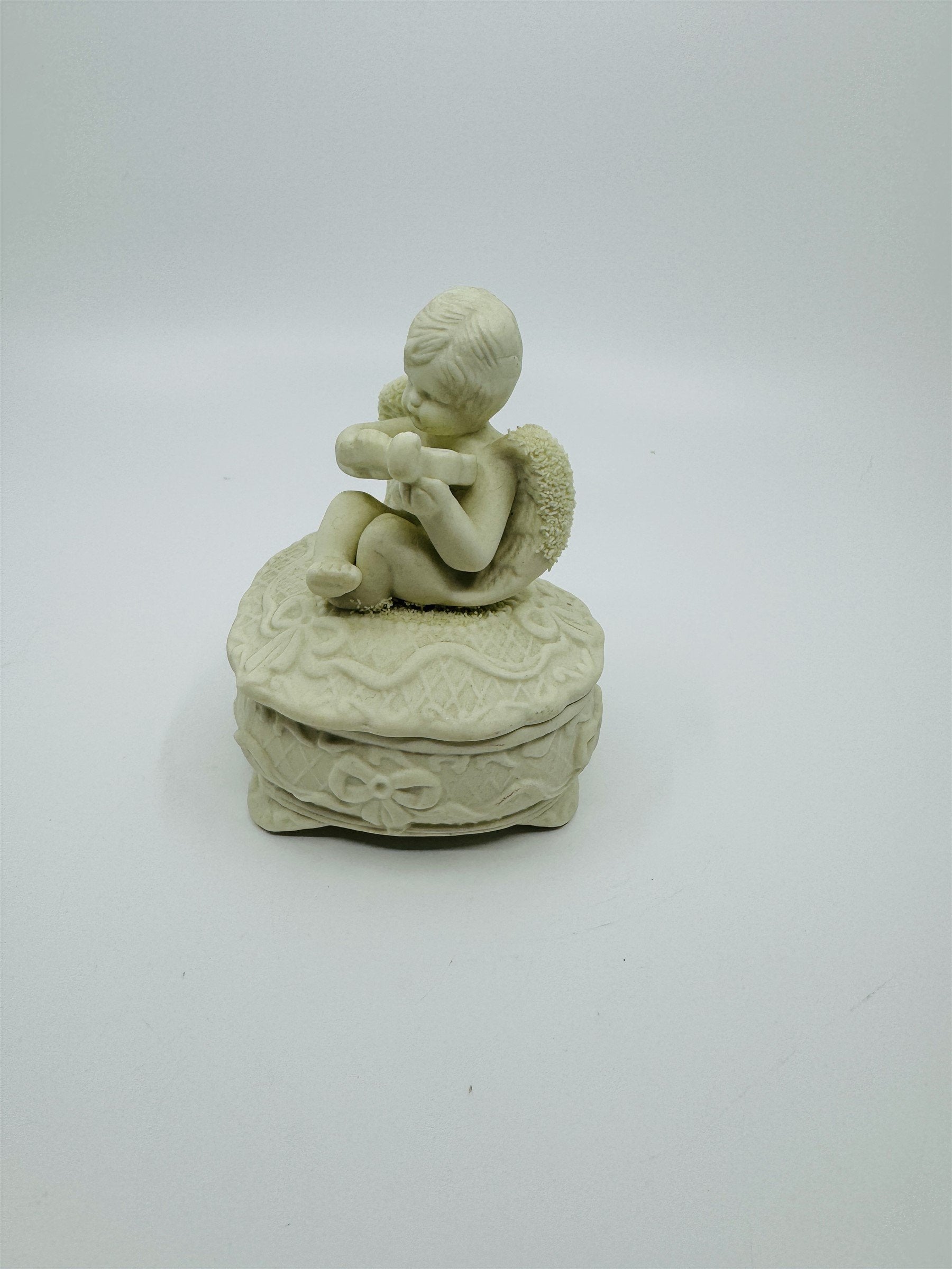 Vintage Heart Trinket Cherub Music Violin Ceramic Jewelry Box Dish Valentine