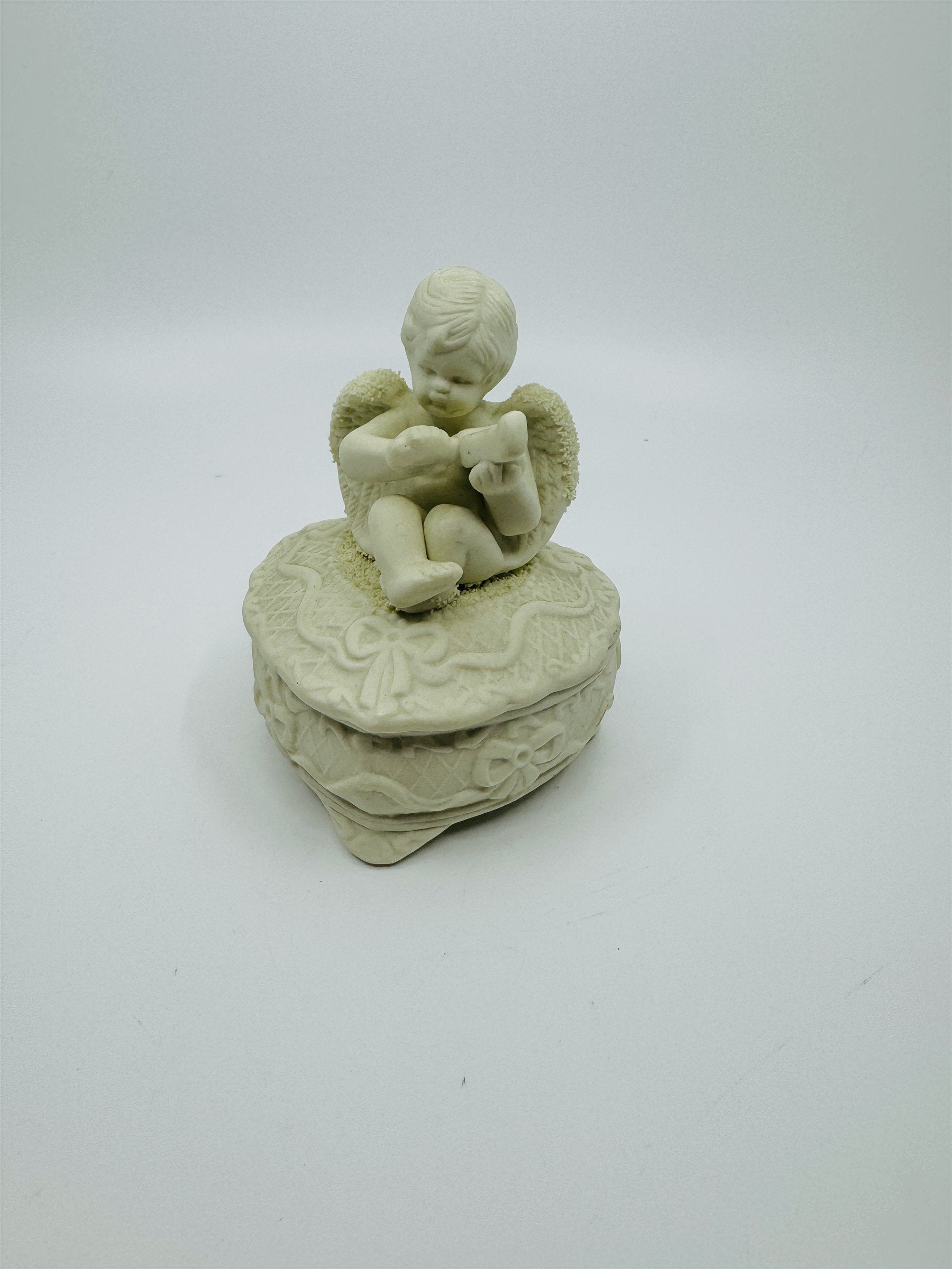 Vintage Heart Trinket Cherub Music Violin Ceramic Jewelry Box Dish Valentine