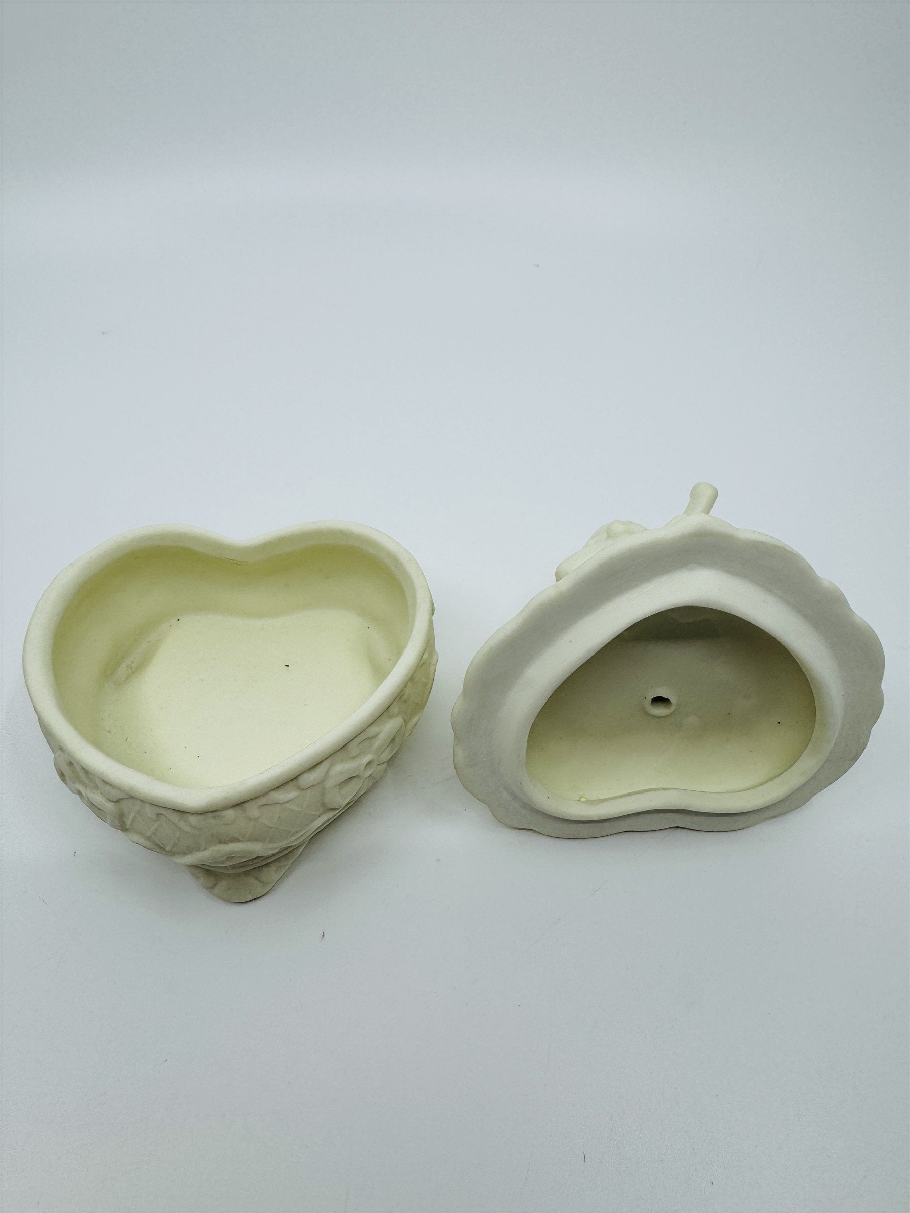 Vintage Heart Trinket Cherub Music Violin Ceramic Jewelry Box Dish Valentine