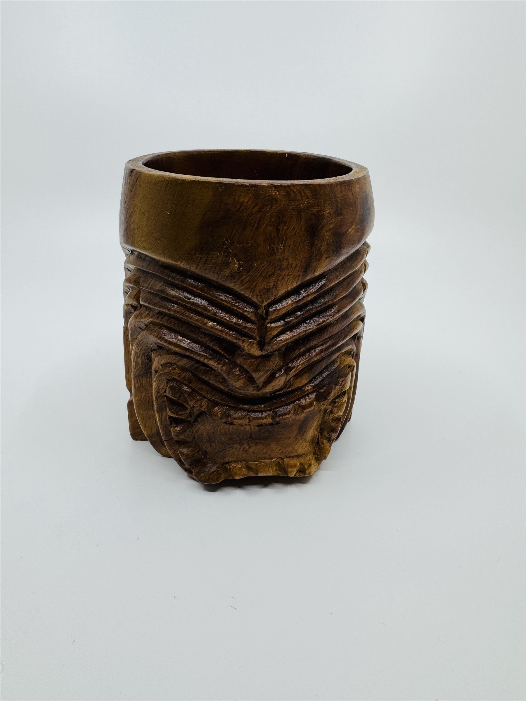 Vintage 1974 Hawaii Hawaiian Tiki Man Hand-Carved Mug Made in Philippines