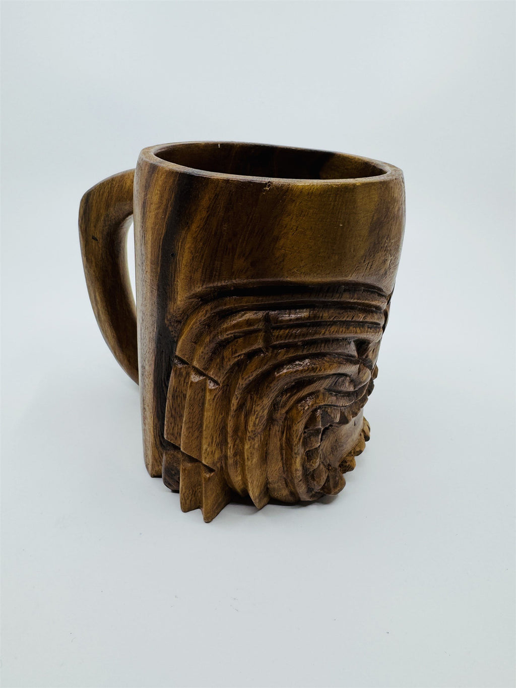 Vintage 1974 Hawaii Hawaiian Tiki Man Hand-Carved Mug Made in Philippines