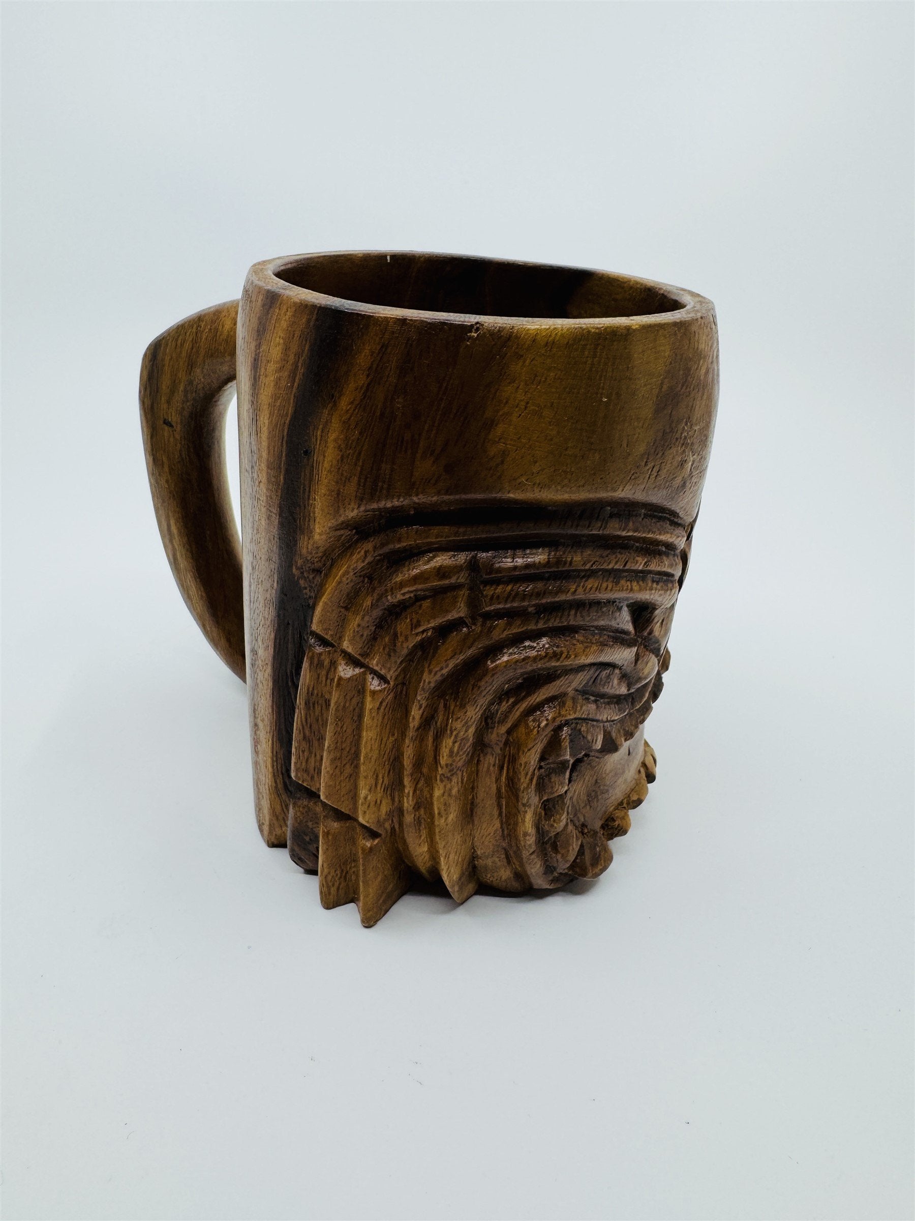 Vintage 1974 Hawaii Hawaiian Tiki Man Hand-Carved Mug Made in Philippines