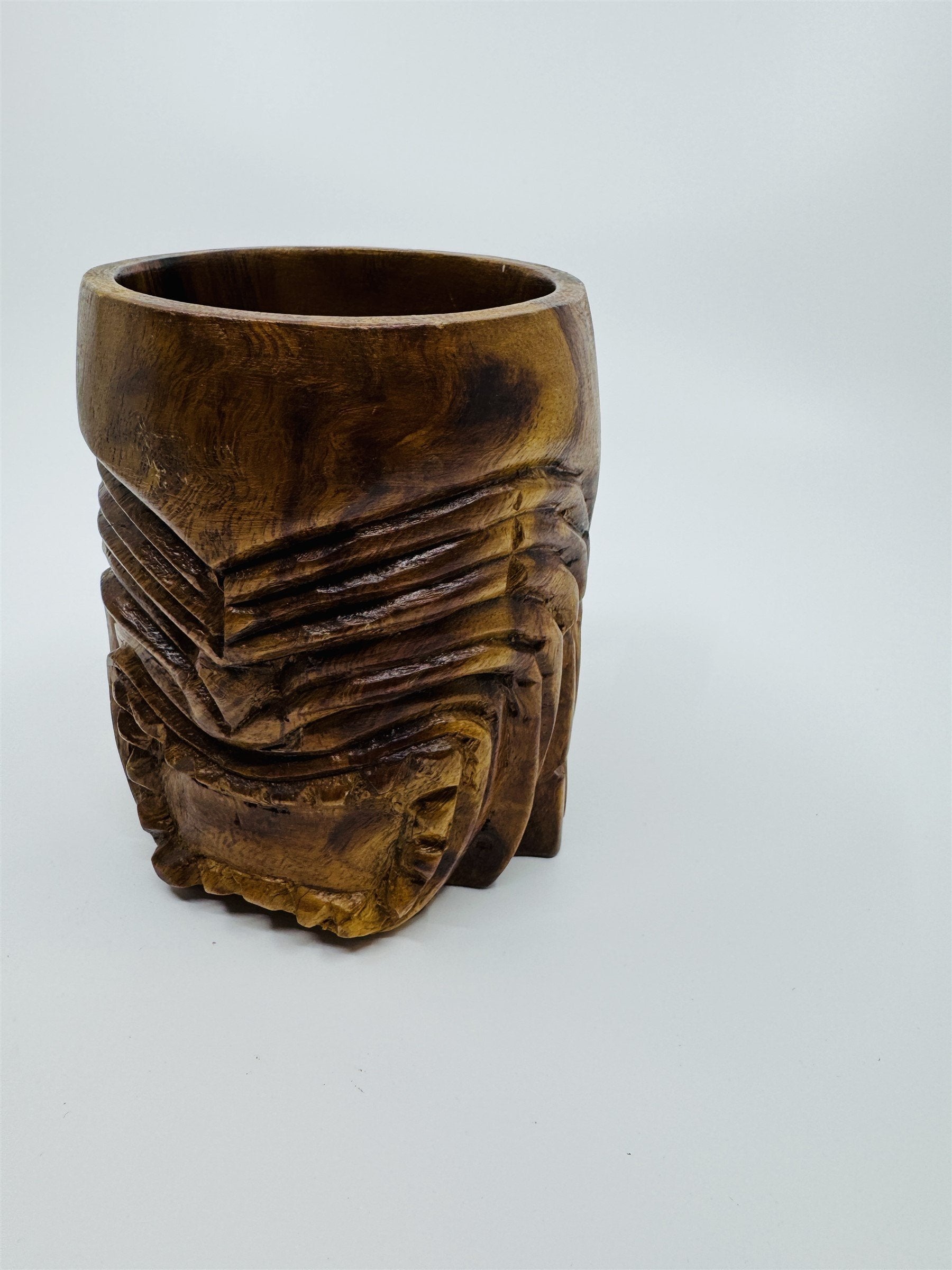 Vintage 1974 Hawaii Hawaiian Tiki Man Hand-Carved Mug Made in Philippines