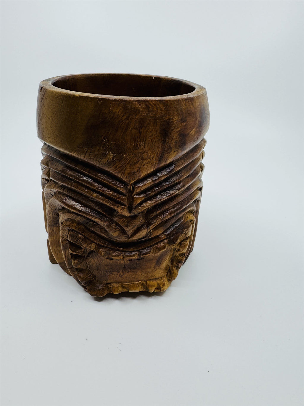 Vintage 1974 Hawaii Hawaiian Tiki Man Hand-Carved Mug Made in Philippines