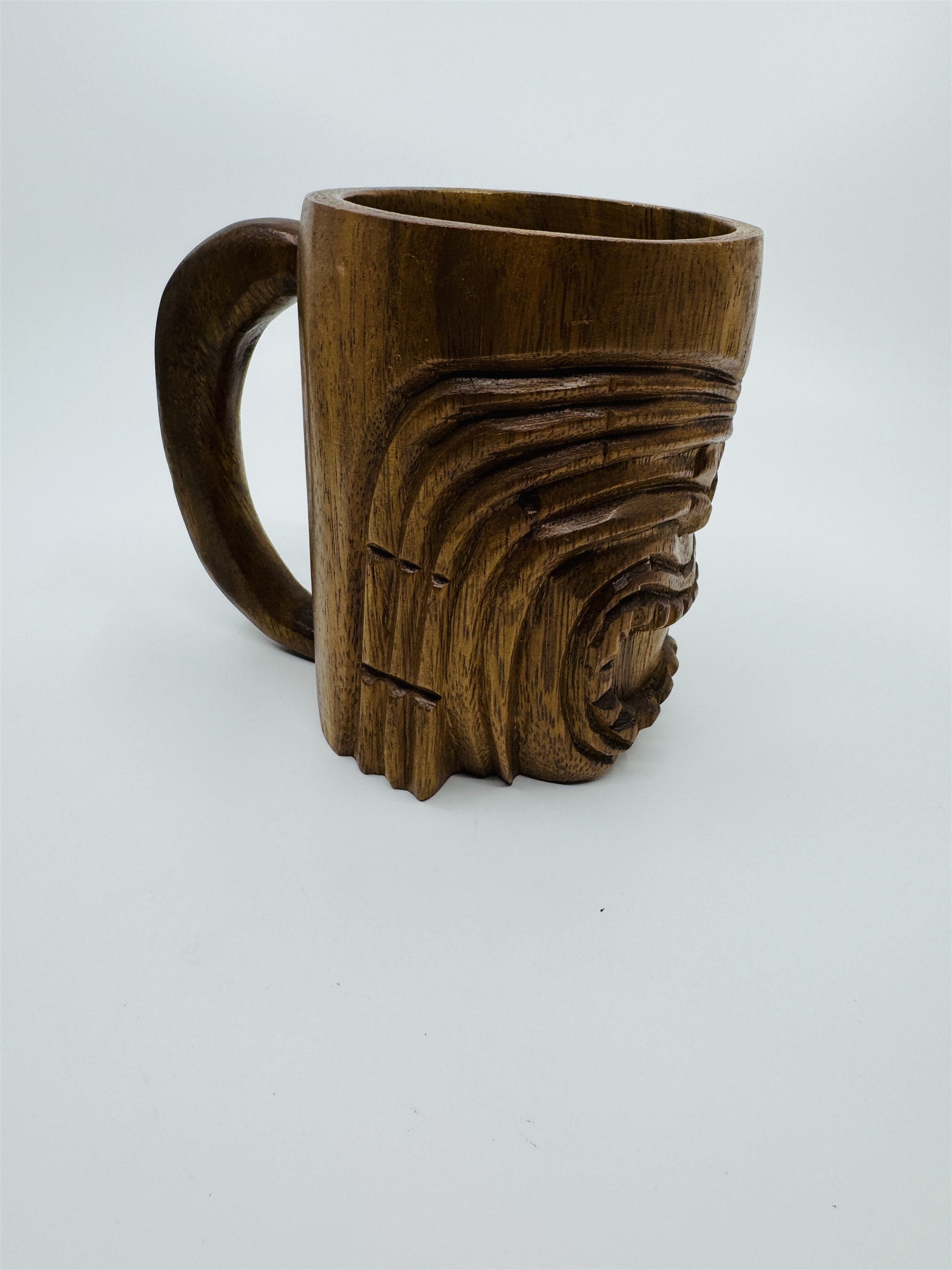 Vintage 1974 Hawaii Hawaiian Tiki Man Hand-Carved Mug Made in Philippines