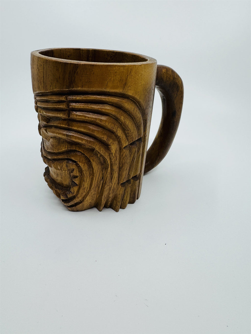 Vintage 1974 Hawaii Hawaiian Tiki Man Hand-Carved Mug Made in Philippines