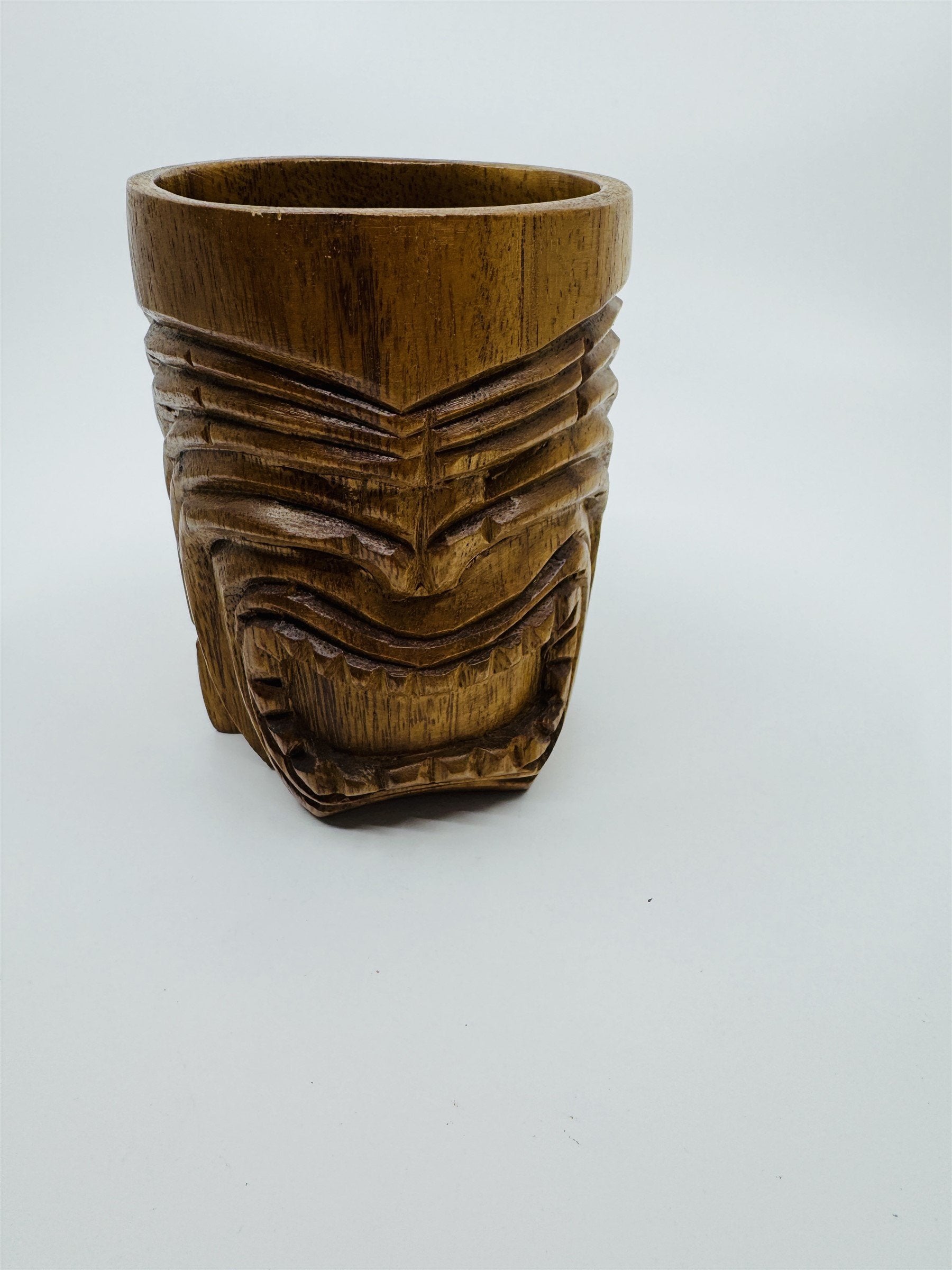 Vintage 1974 Hawaii Hawaiian Tiki Man Hand-Carved Mug Made in Philippines