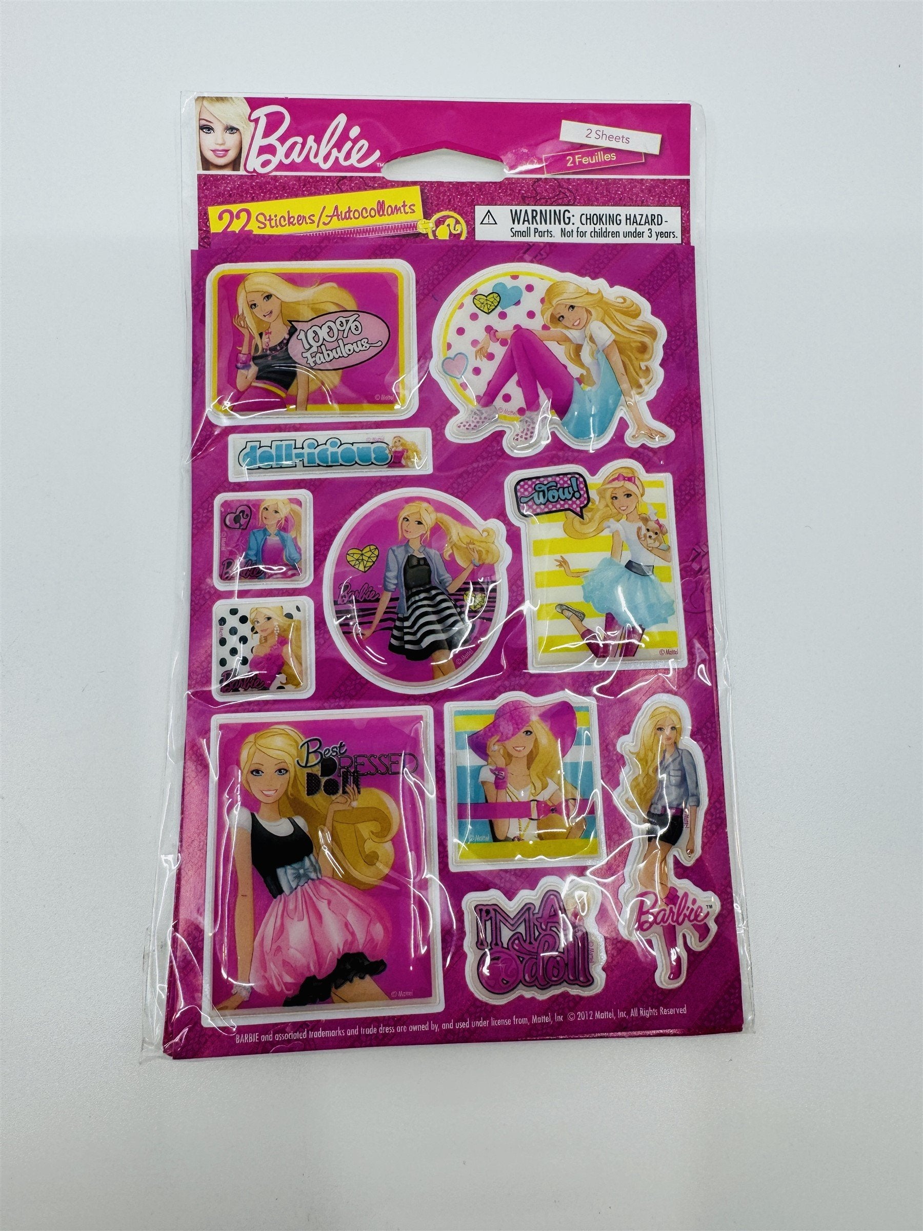 Barbie Stickers 22 Stickers 2 Sheets Puffy Bubble Stickers 2012 Mattel 100% Wow