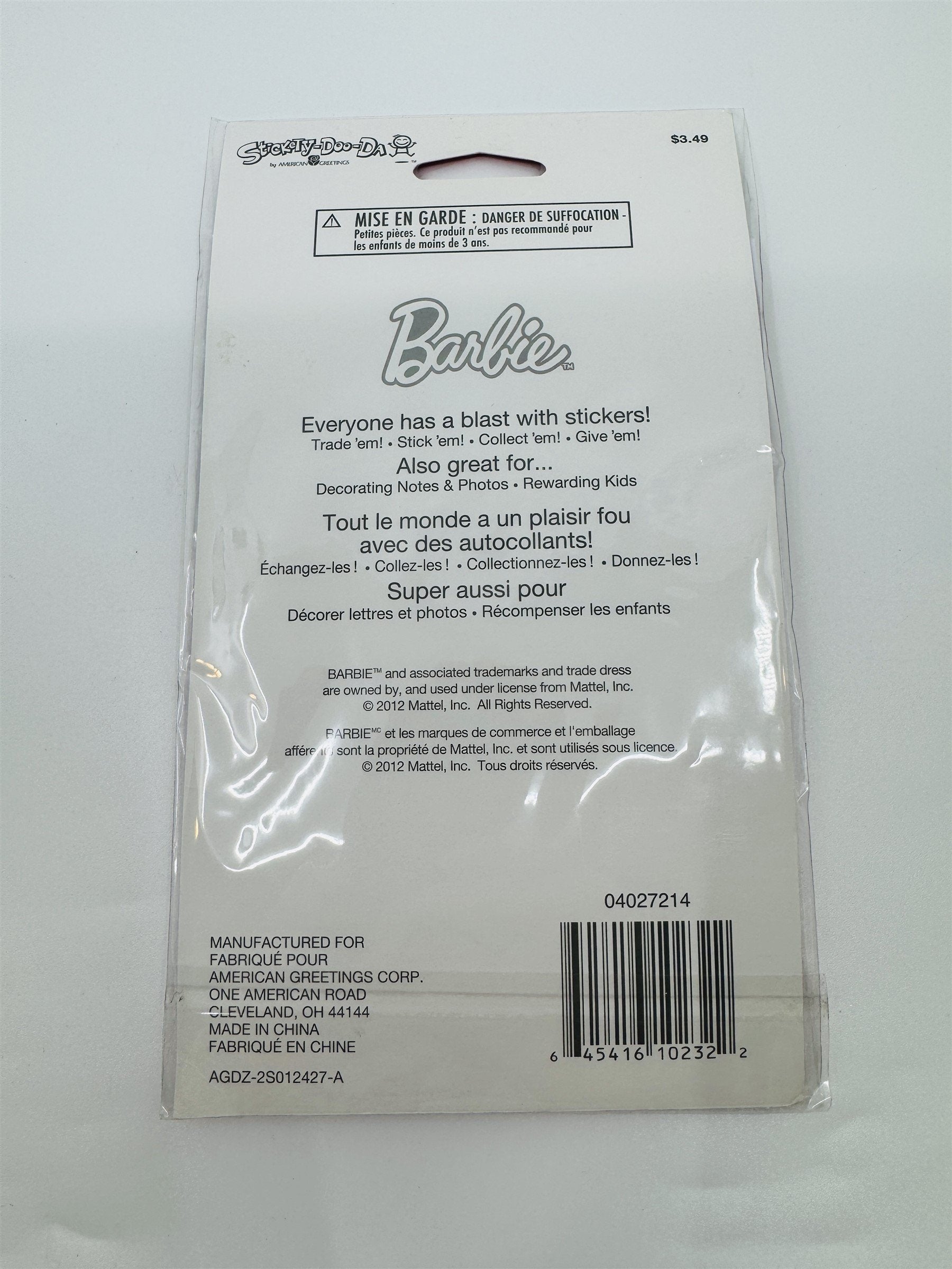 Barbie Stickers 22 Stickers 2 Sheets Puffy Bubble Stickers 2012 Mattel 100% Wow