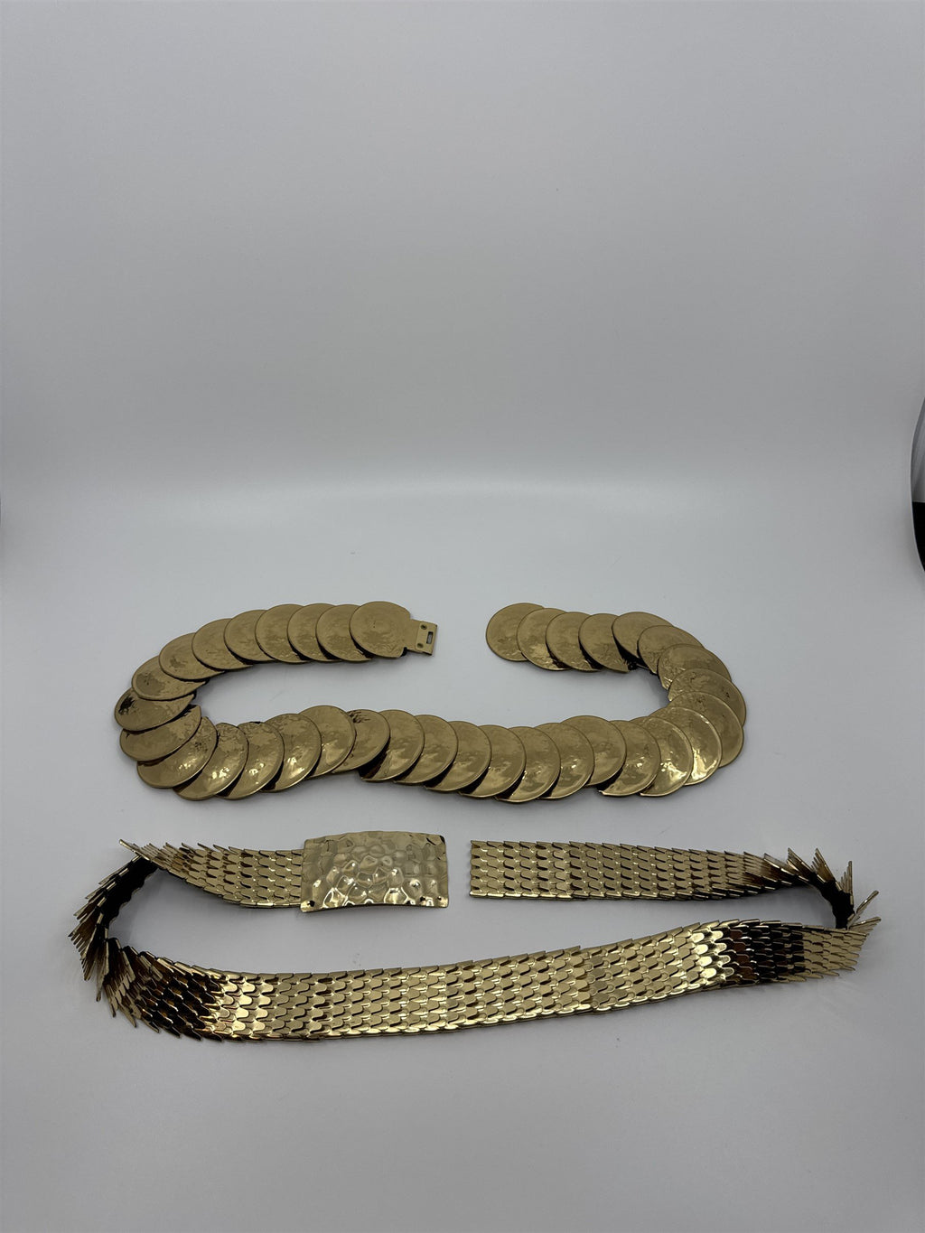Set of 2 Vintage 90's 1990 Gold Toned Metal Hip Retro Disco Costume Belts