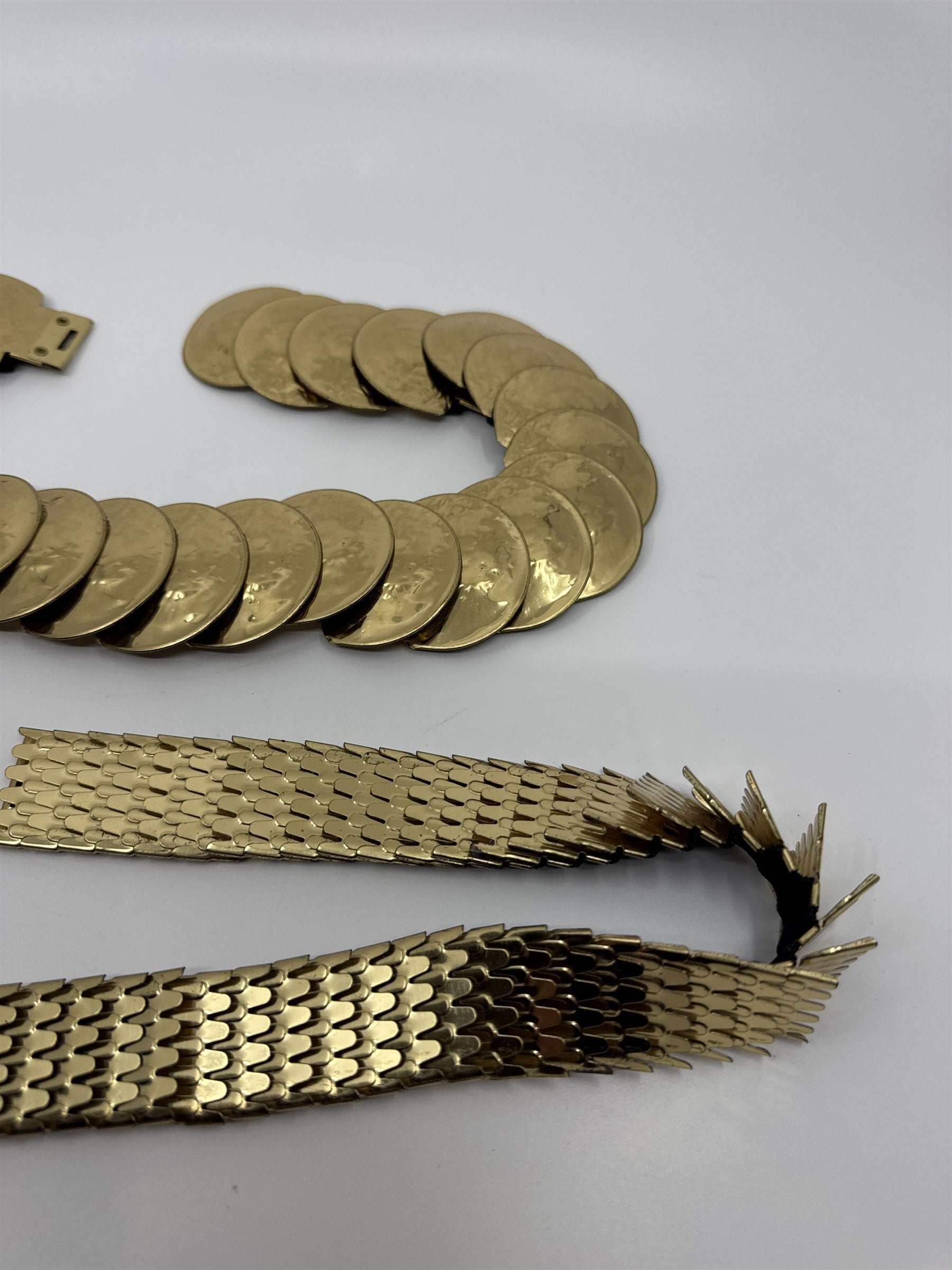 Set of 2 Vintage 90's 1990 Gold Toned Metal Hip Retro Disco Costume Belts