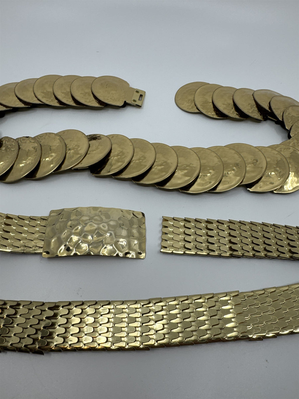 Set of 2 Vintage 90's 1990 Gold Toned Metal Hip Retro Disco Costume Belts