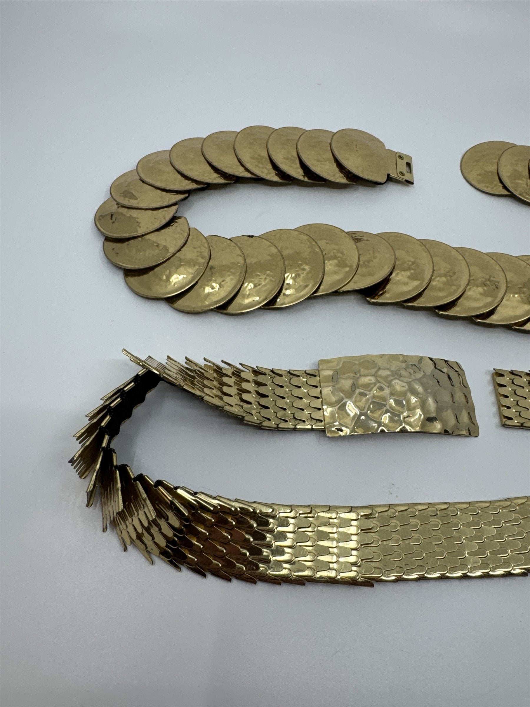 Set of 2 Vintage 90's 1990 Gold Toned Metal Hip Retro Disco Costume Belts
