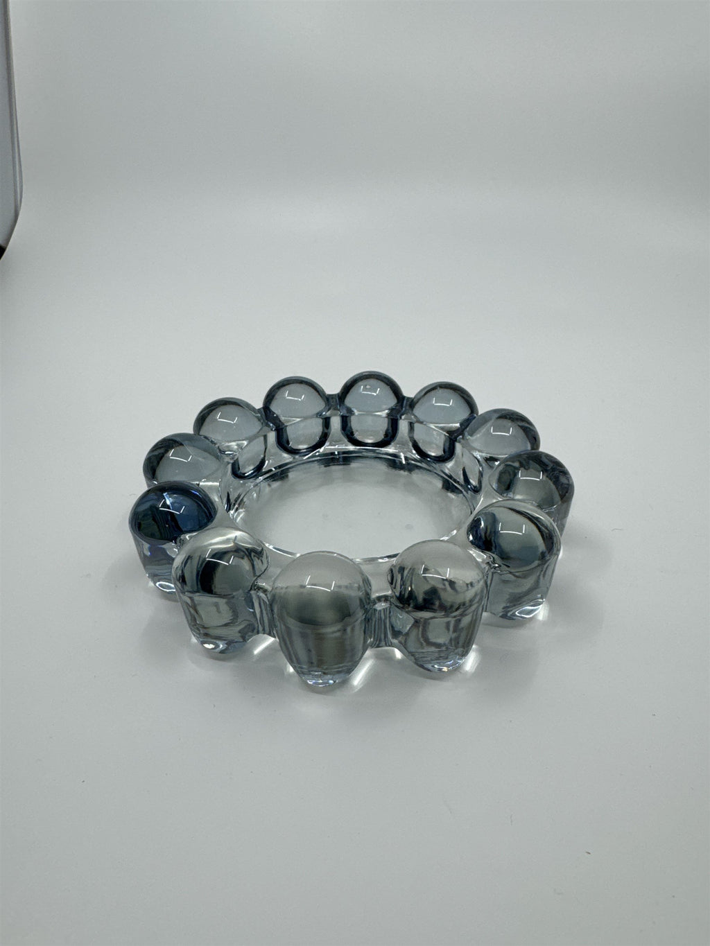 Vintage Mid Century Modern Blue-Gray Glass Boopie Orb Bubble Ashtray (Chip)