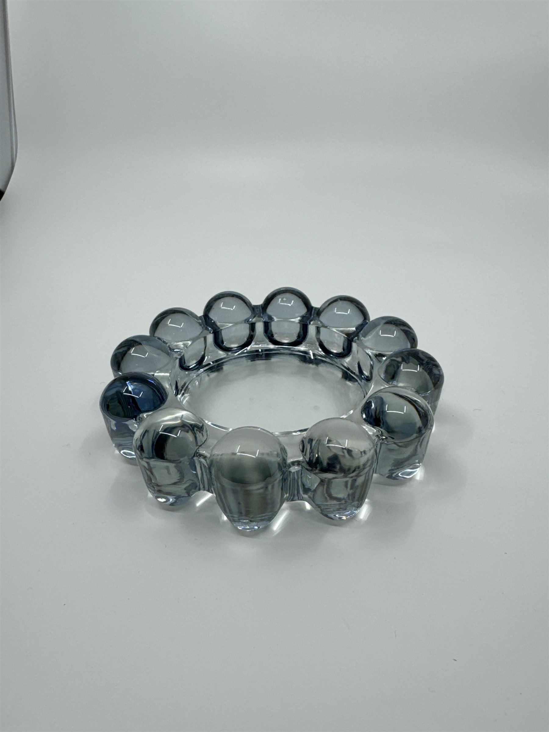 Vintage Mid Century Modern Blue-Gray Glass Boopie Orb Bubble Ashtray (Chip)