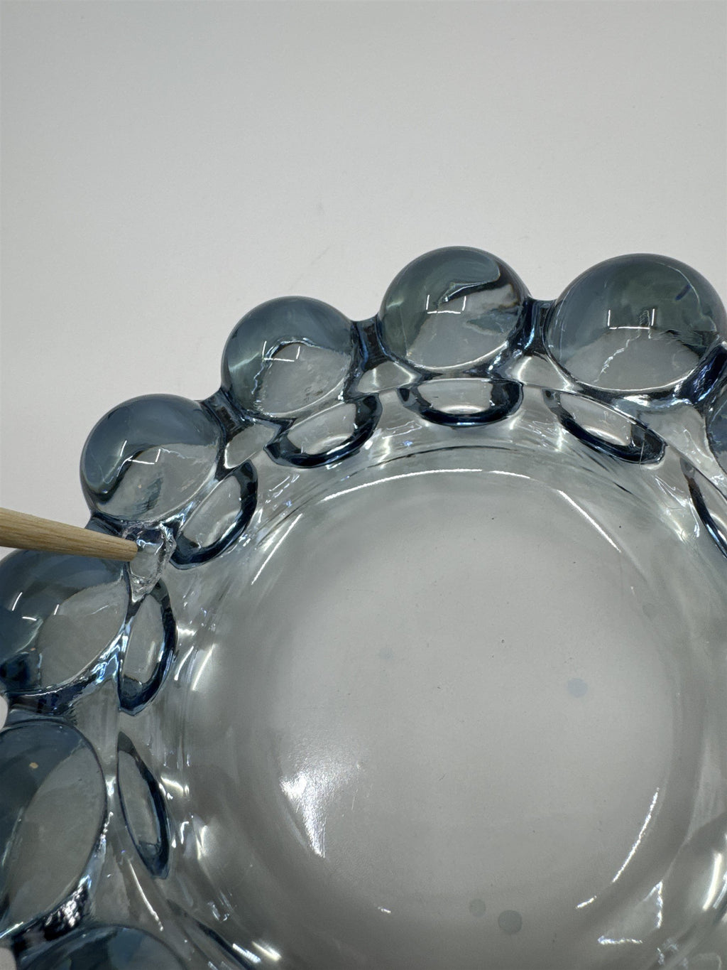 Vintage Mid Century Modern Blue-Gray Glass Boopie Orb Bubble Ashtray (Chip)