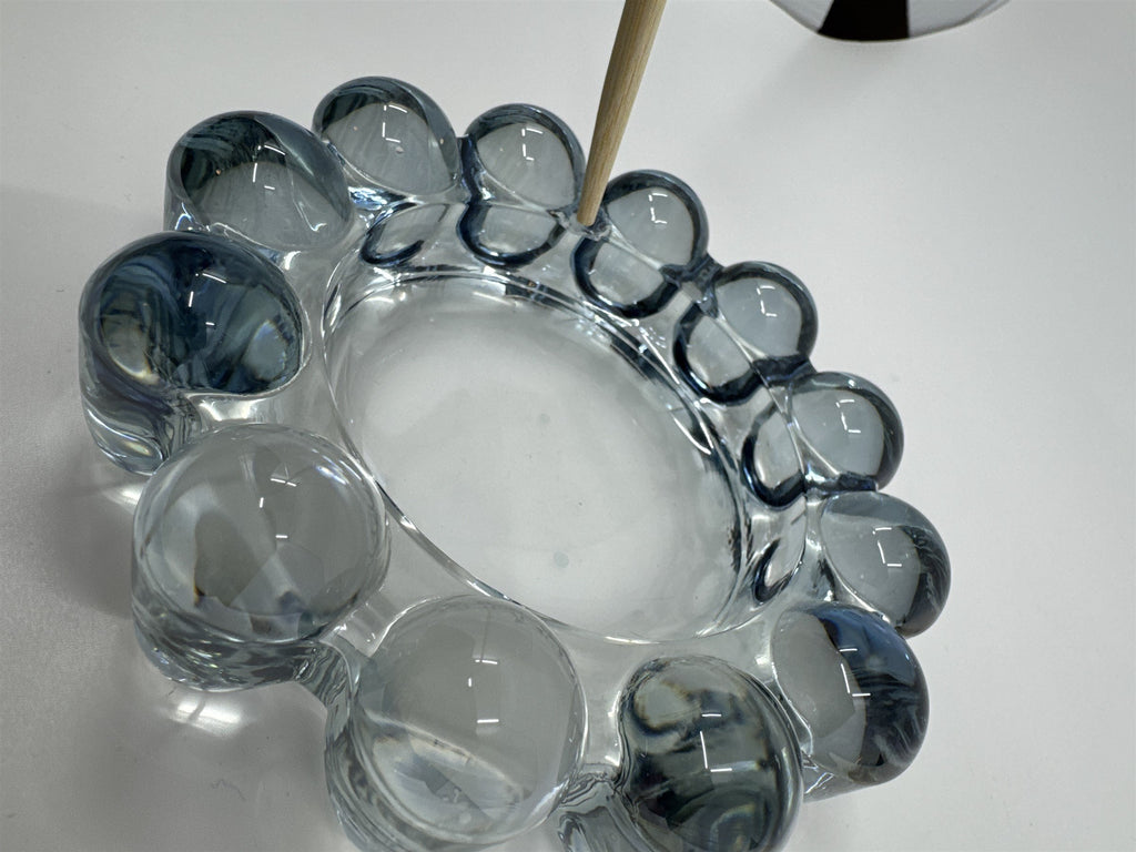 Vintage Mid Century Modern Blue-Gray Glass Boopie Orb Bubble Ashtray (Chip)