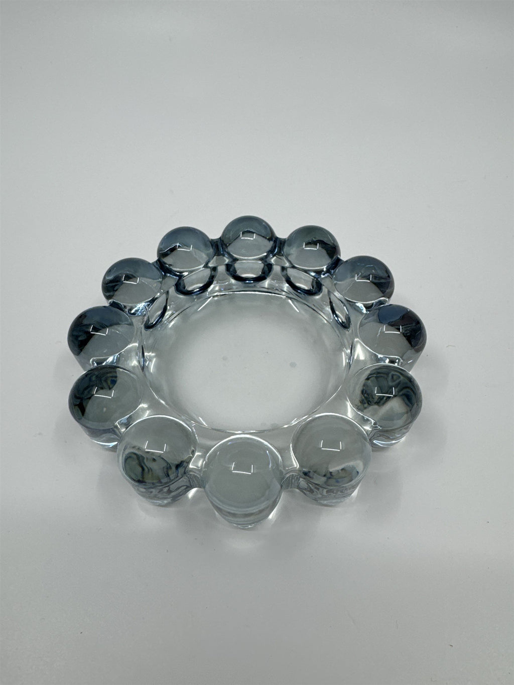 Vintage Mid Century Modern Blue-Gray Glass Boopie Orb Bubble Ashtray (Chip)