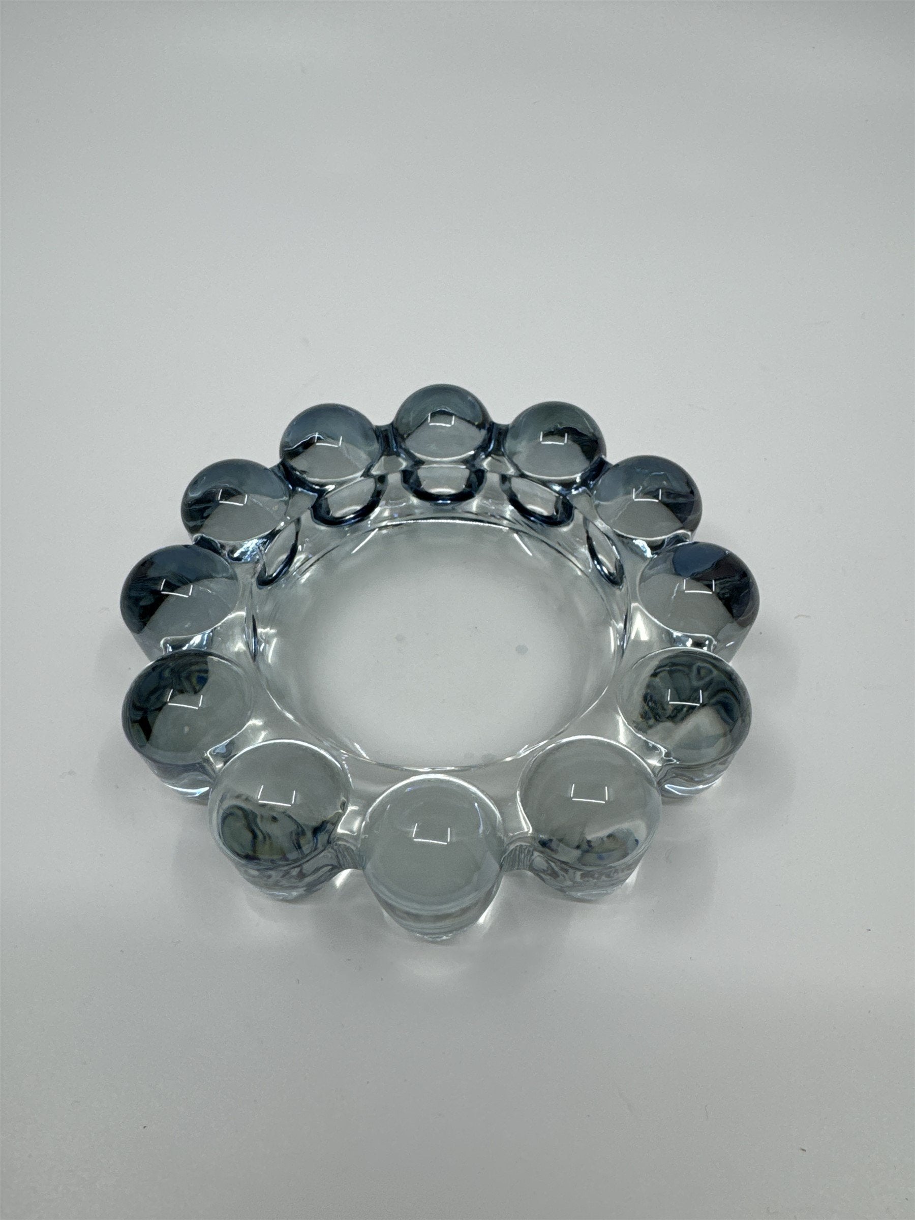 Vintage Mid Century Modern Blue-Gray Glass Boopie Orb Bubble Ashtray (Chip)