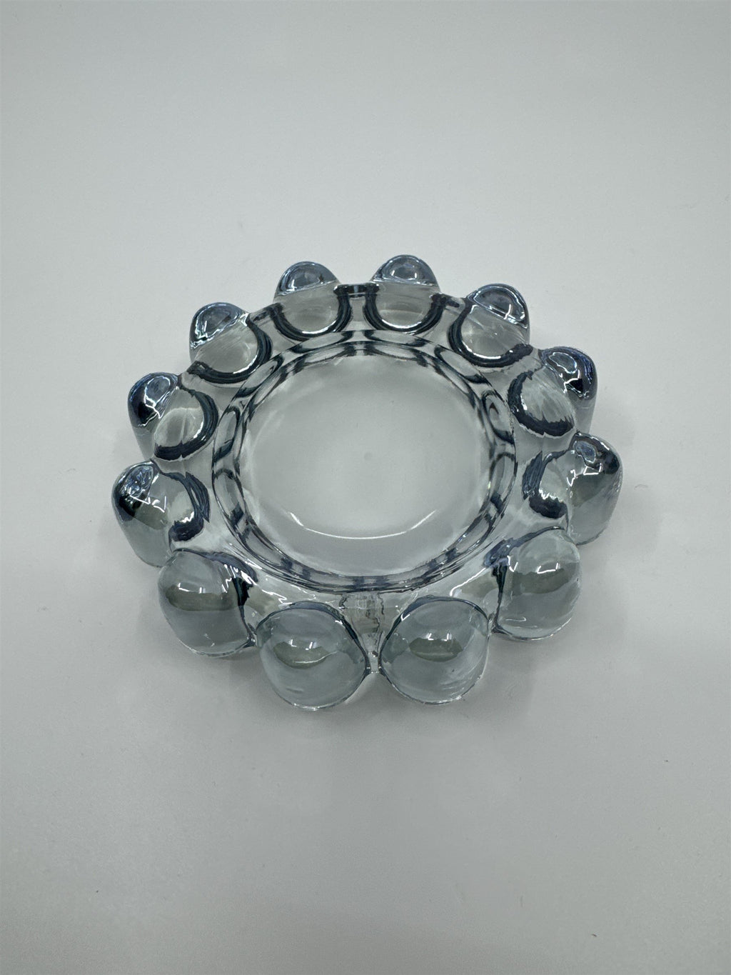 Vintage Mid Century Modern Blue-Gray Glass Boopie Orb Bubble Ashtray (Chip)