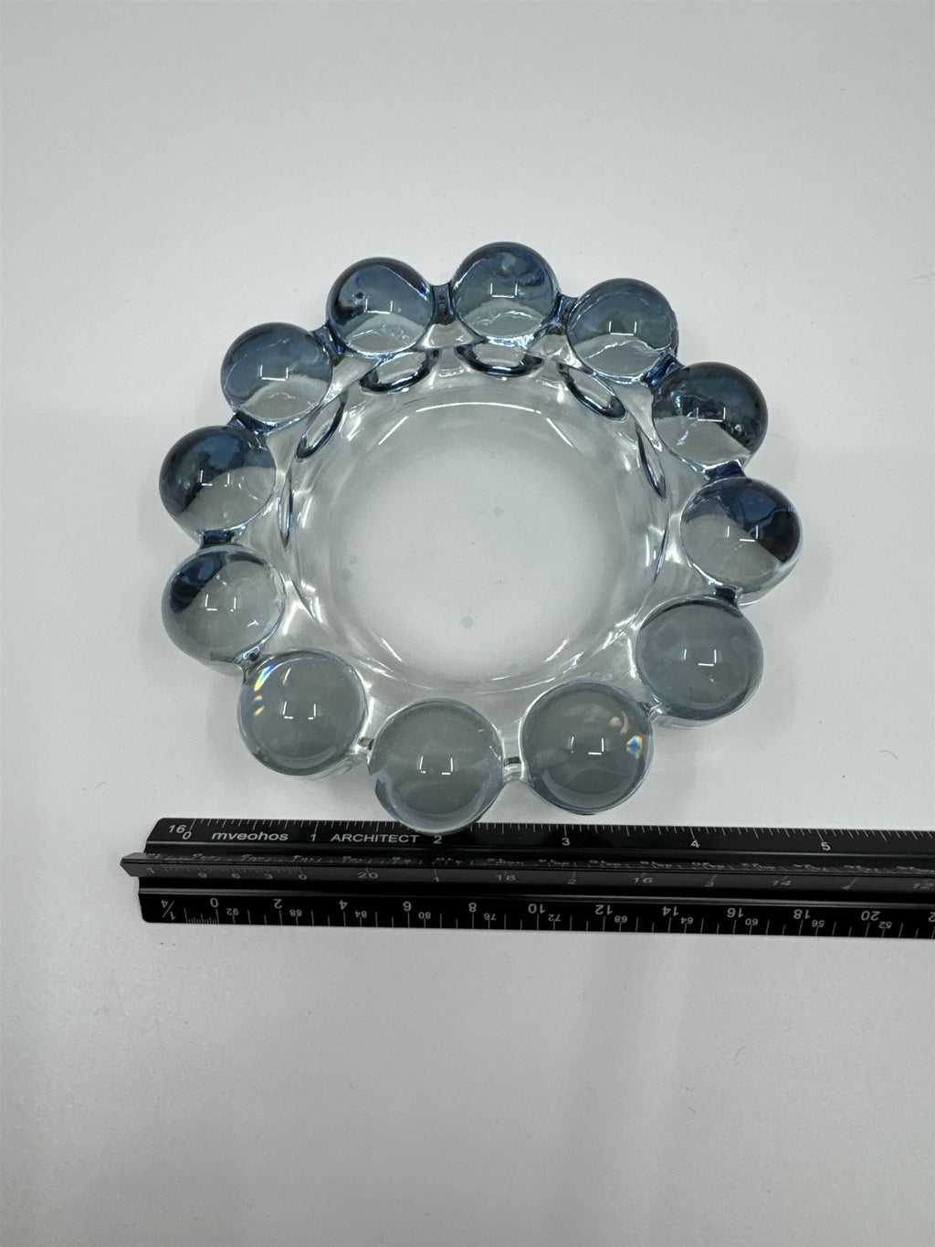 Vintage Mid Century Modern Blue-Gray Glass Boopie Orb Bubble Ashtray (Chip)