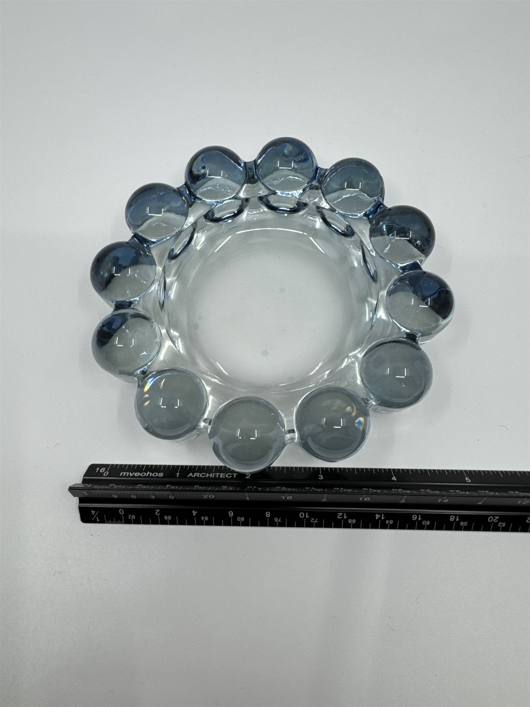 Vintage Mid Century Modern Blue-Gray Glass Boopie Orb Bubble Ashtray (Chip)