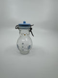 Hand Painted Glass Snowman Jar Bottle Bail Closure Lid Blue /w Mittens 5" MSRF